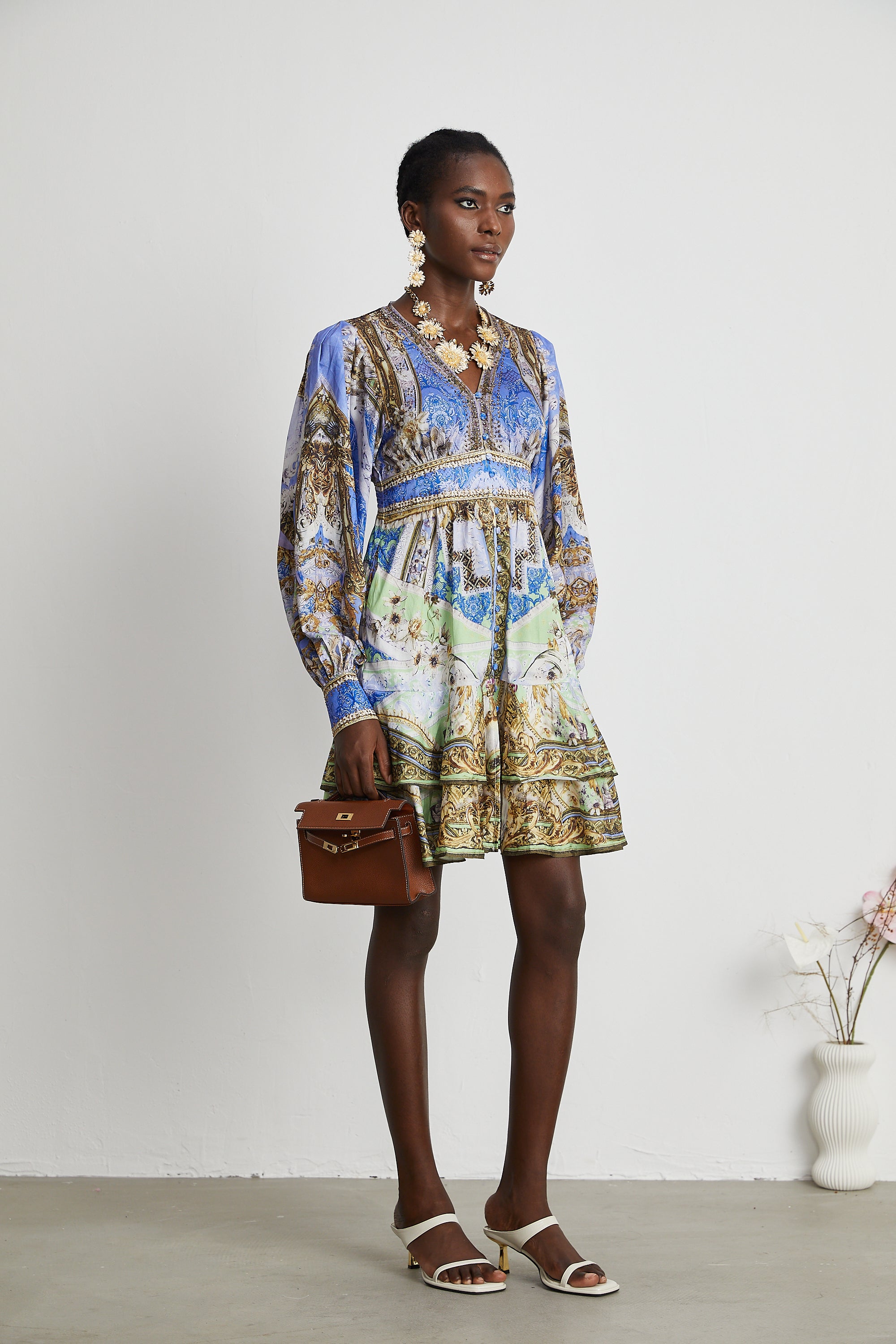 Lisette floral-print crystal embellished mini dress