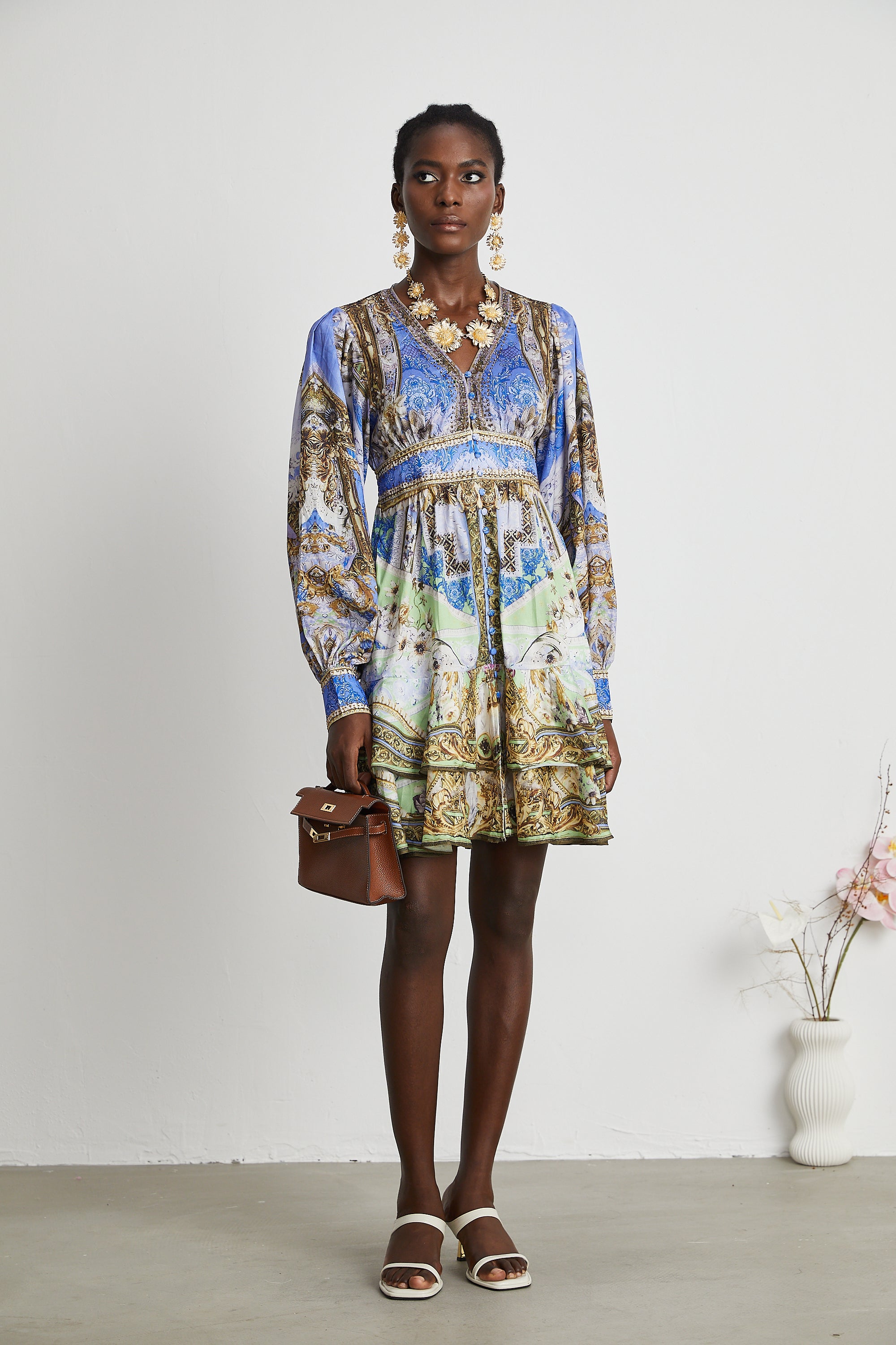 Lisette floral-print crystal embellished mini dress