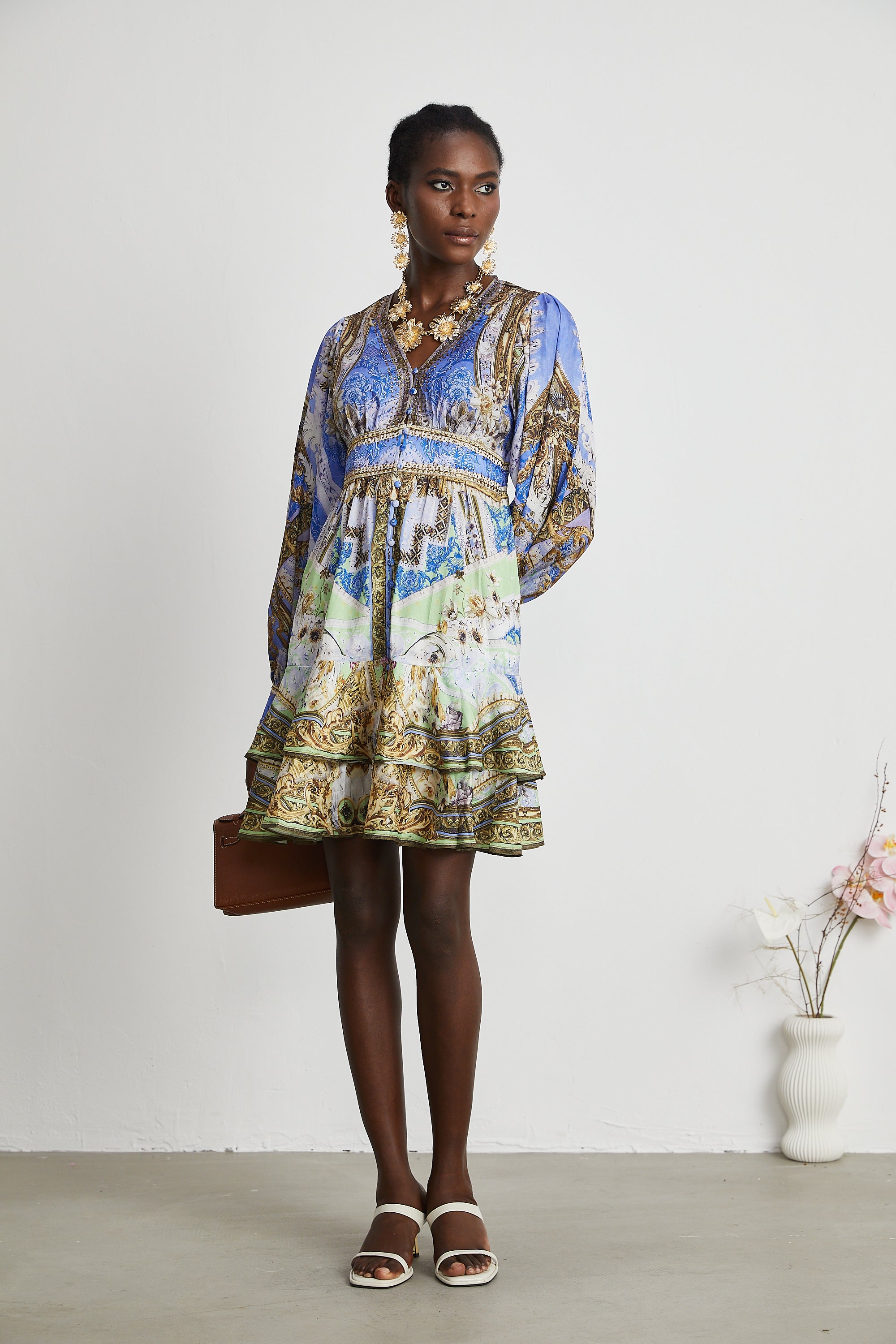 Lisette floral-print crystal embellished mini dress