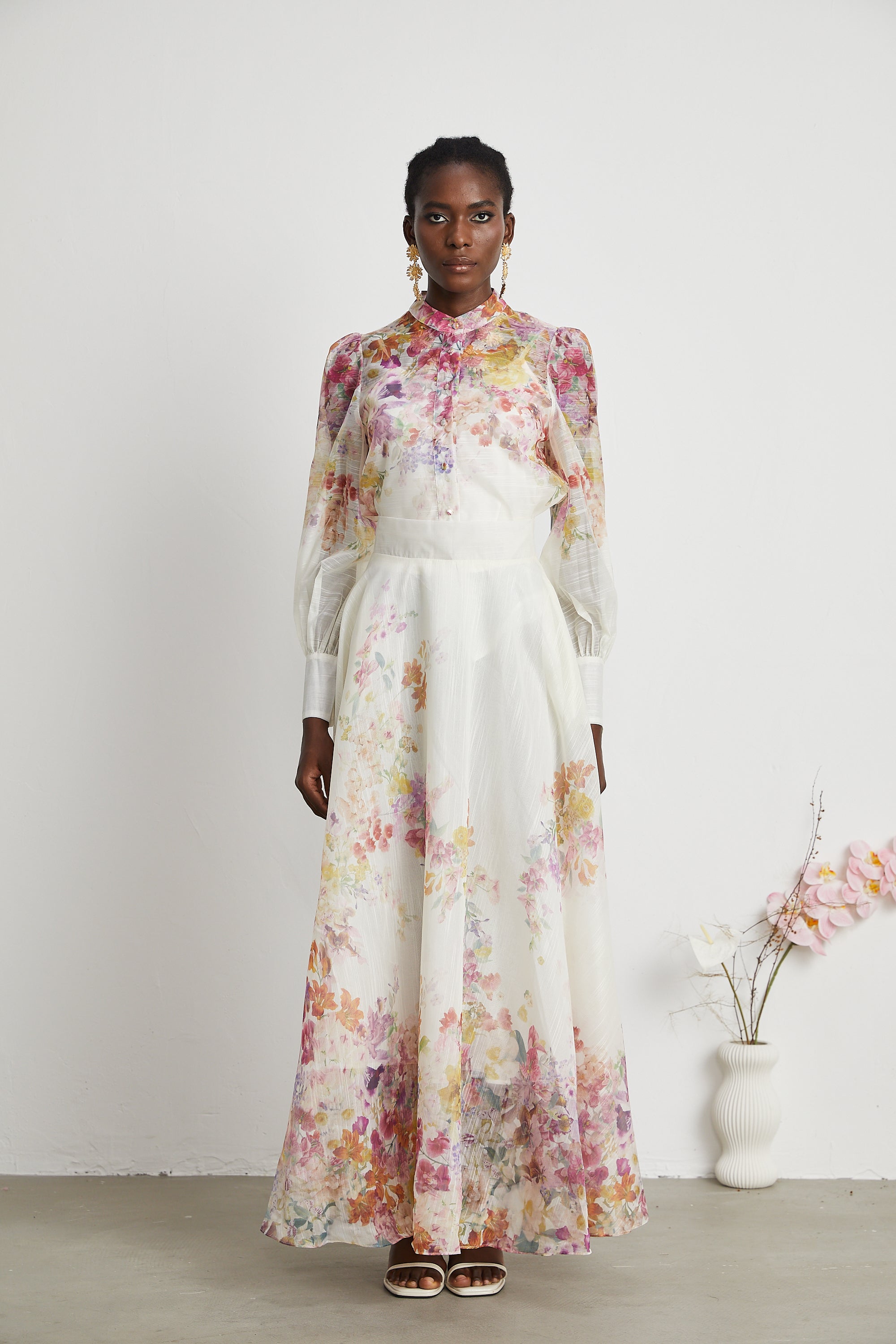 Priscille floral-print shirt & skirt matching set