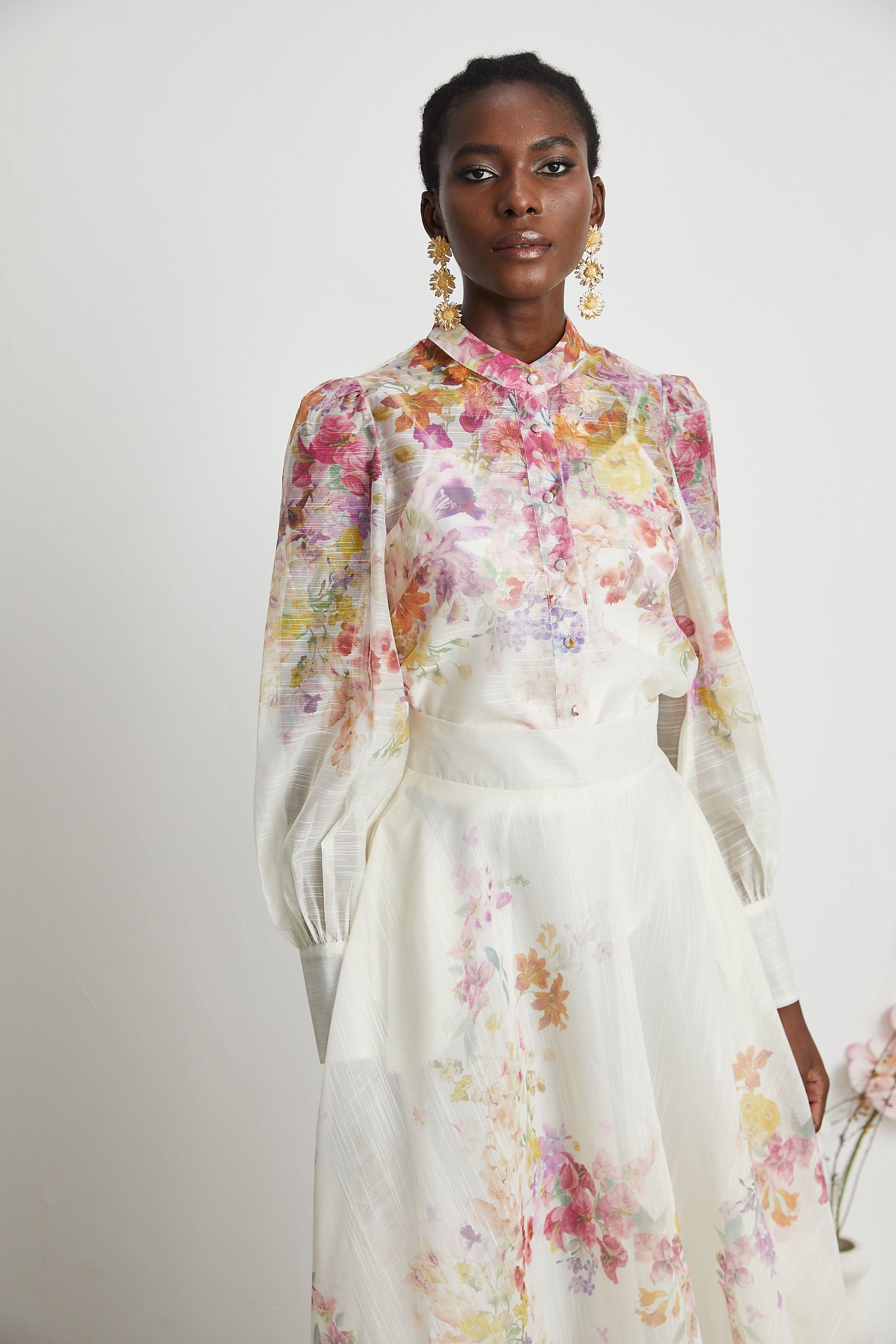 Priscille floral-print shirt & skirt matching set