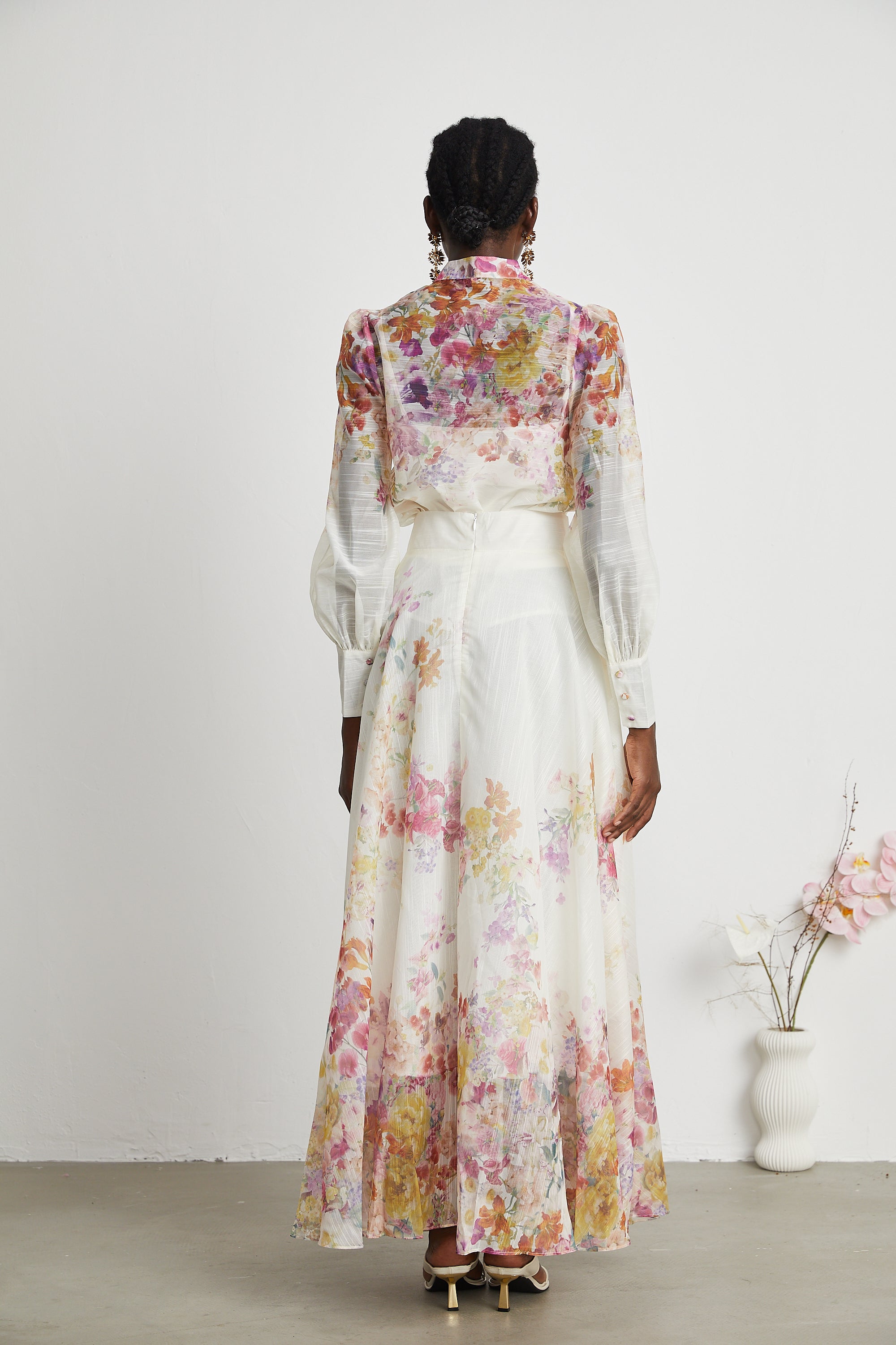 Priscille floral-print shirt & skirt matching set