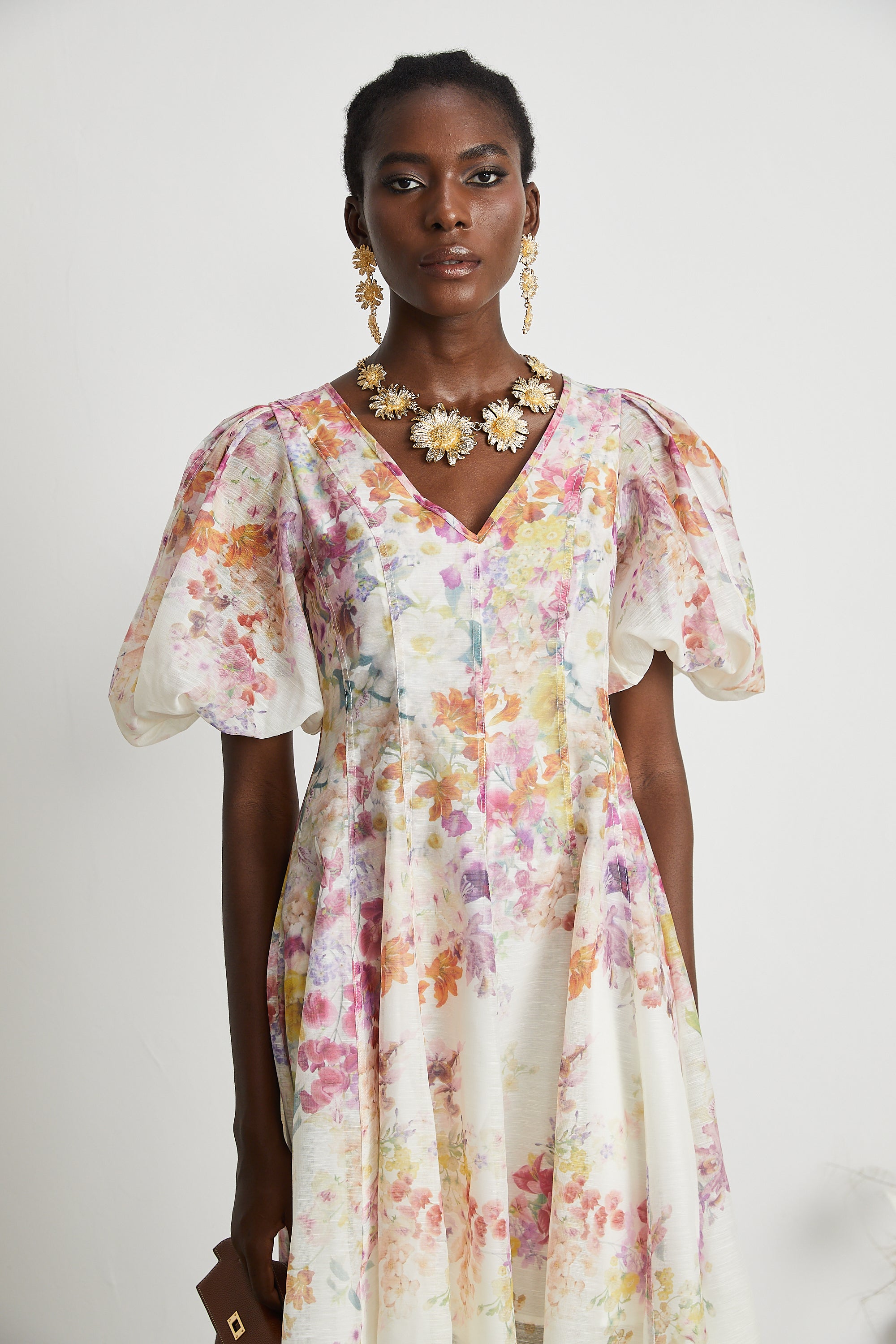 Isabeau floral-print puff-sleeve midi dress