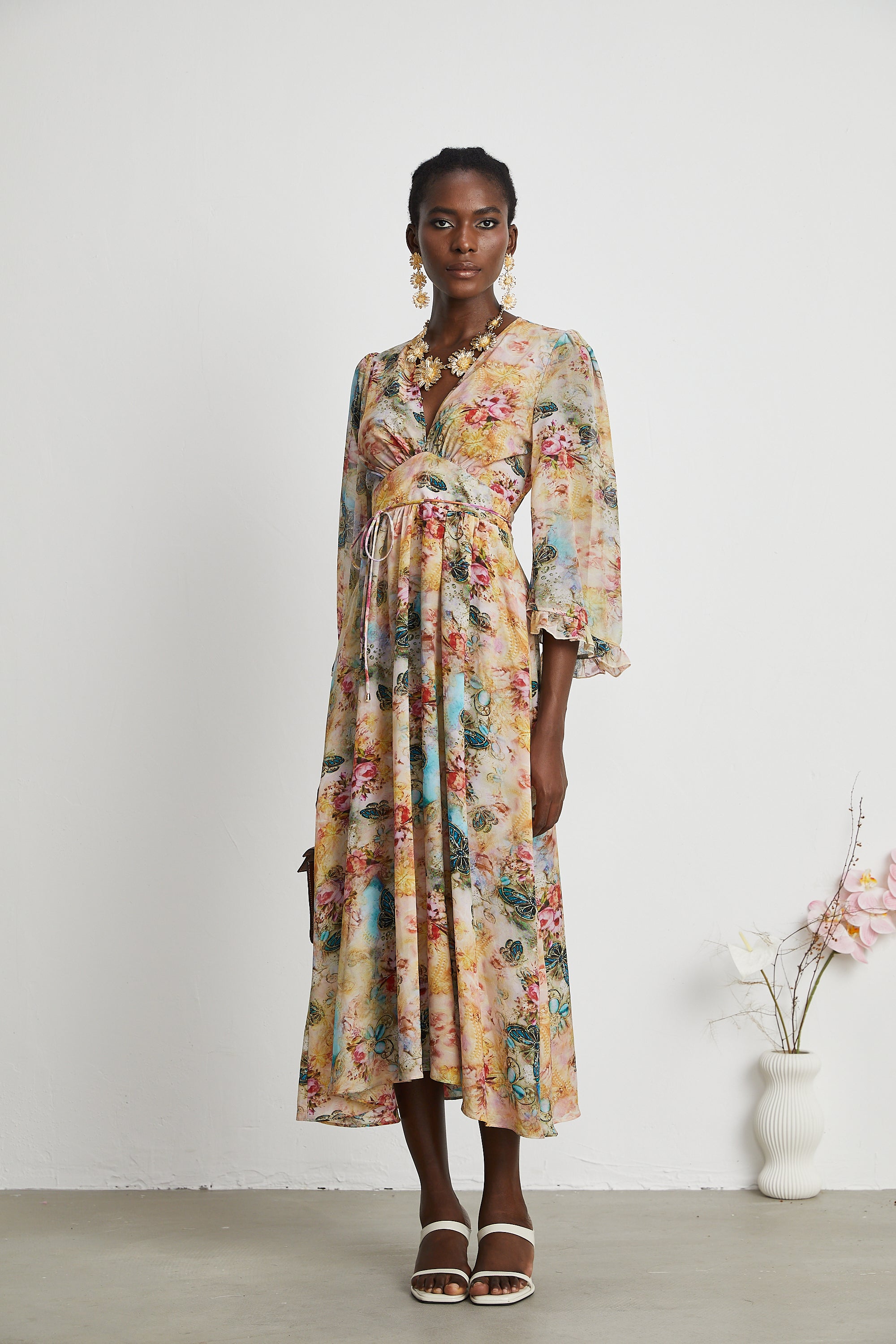 Désirée floral-print highwaisted midi dress