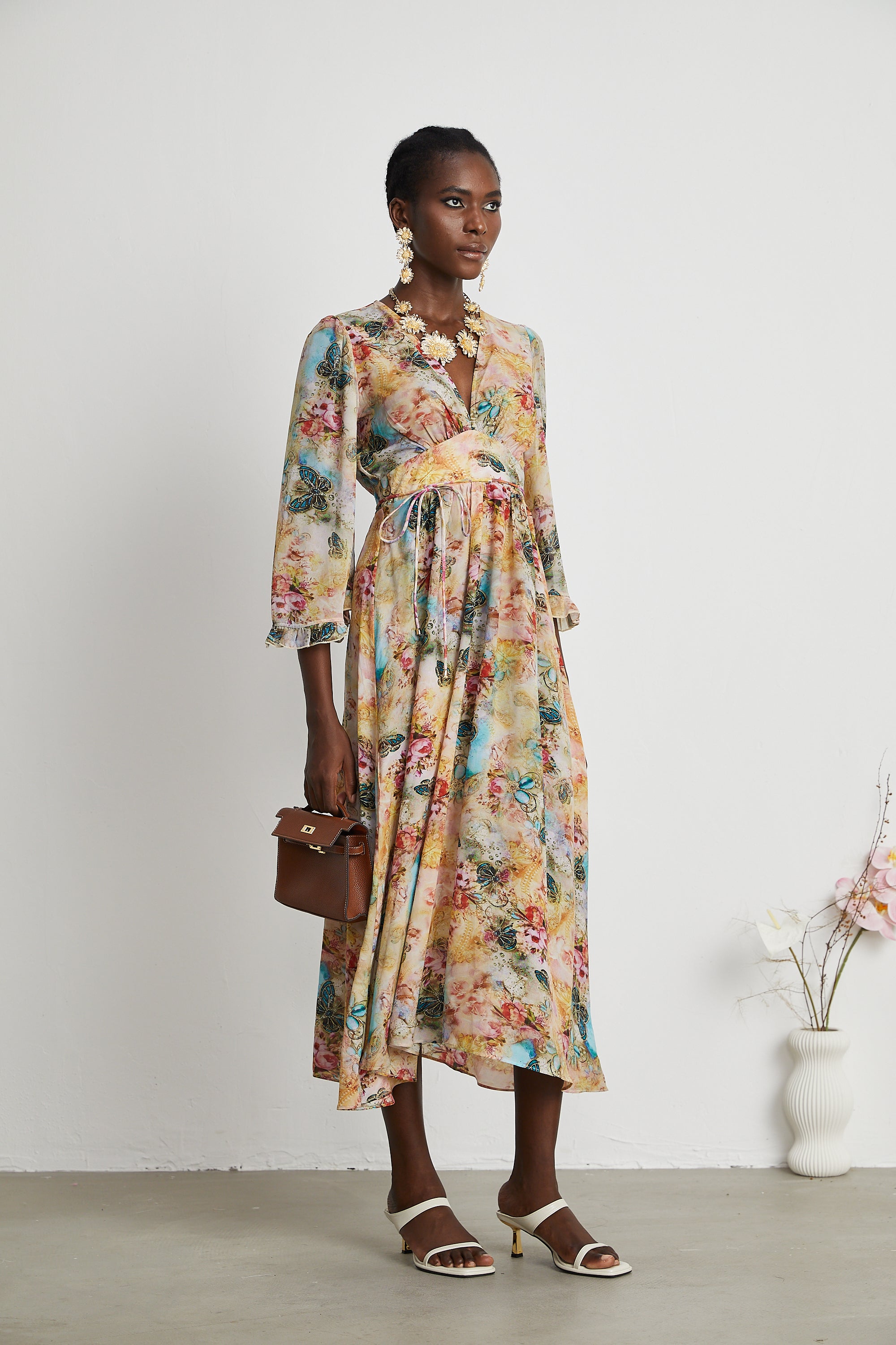 Désirée floral-print highwaisted midi dress