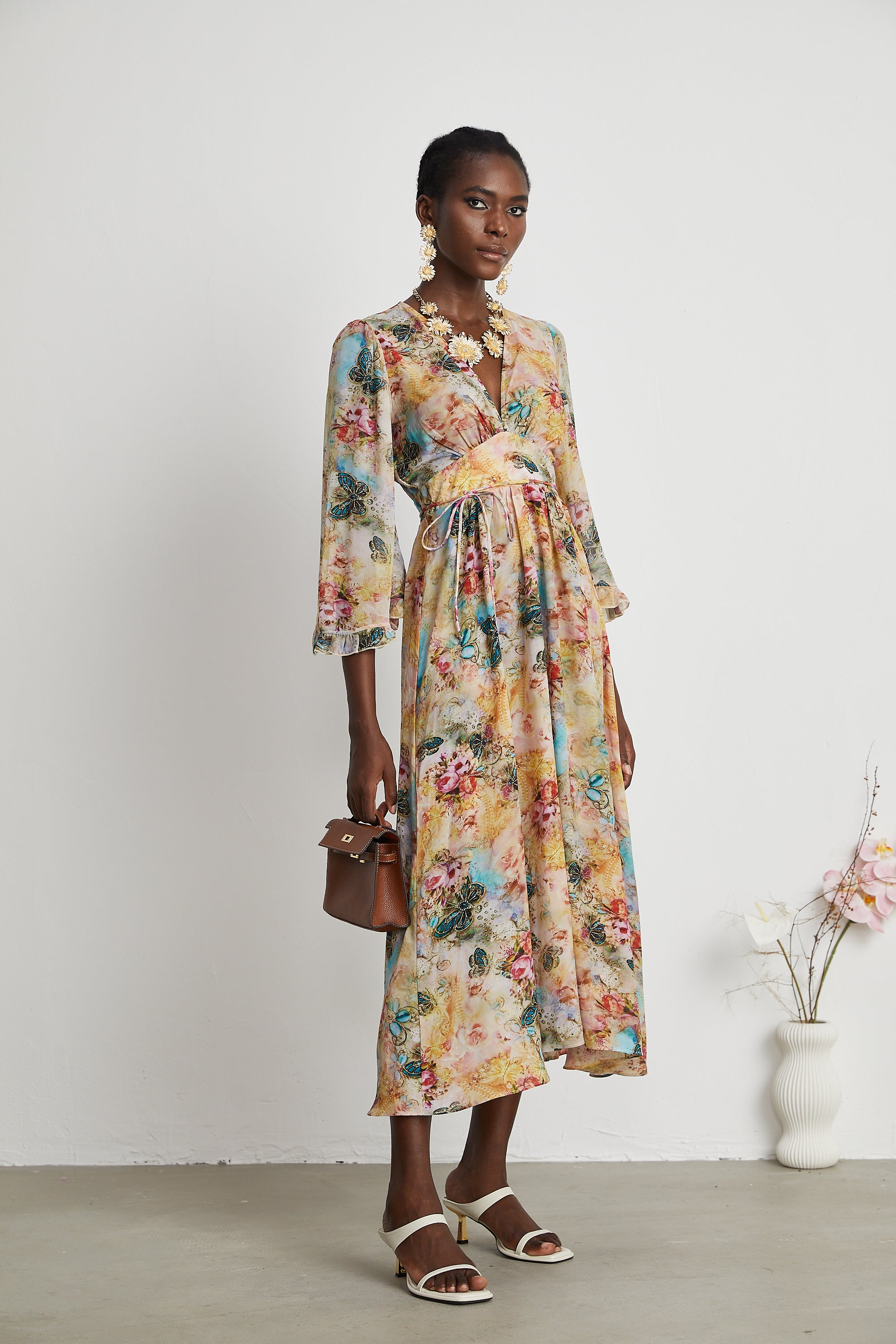 Désirée floral-print highwaisted midi dress