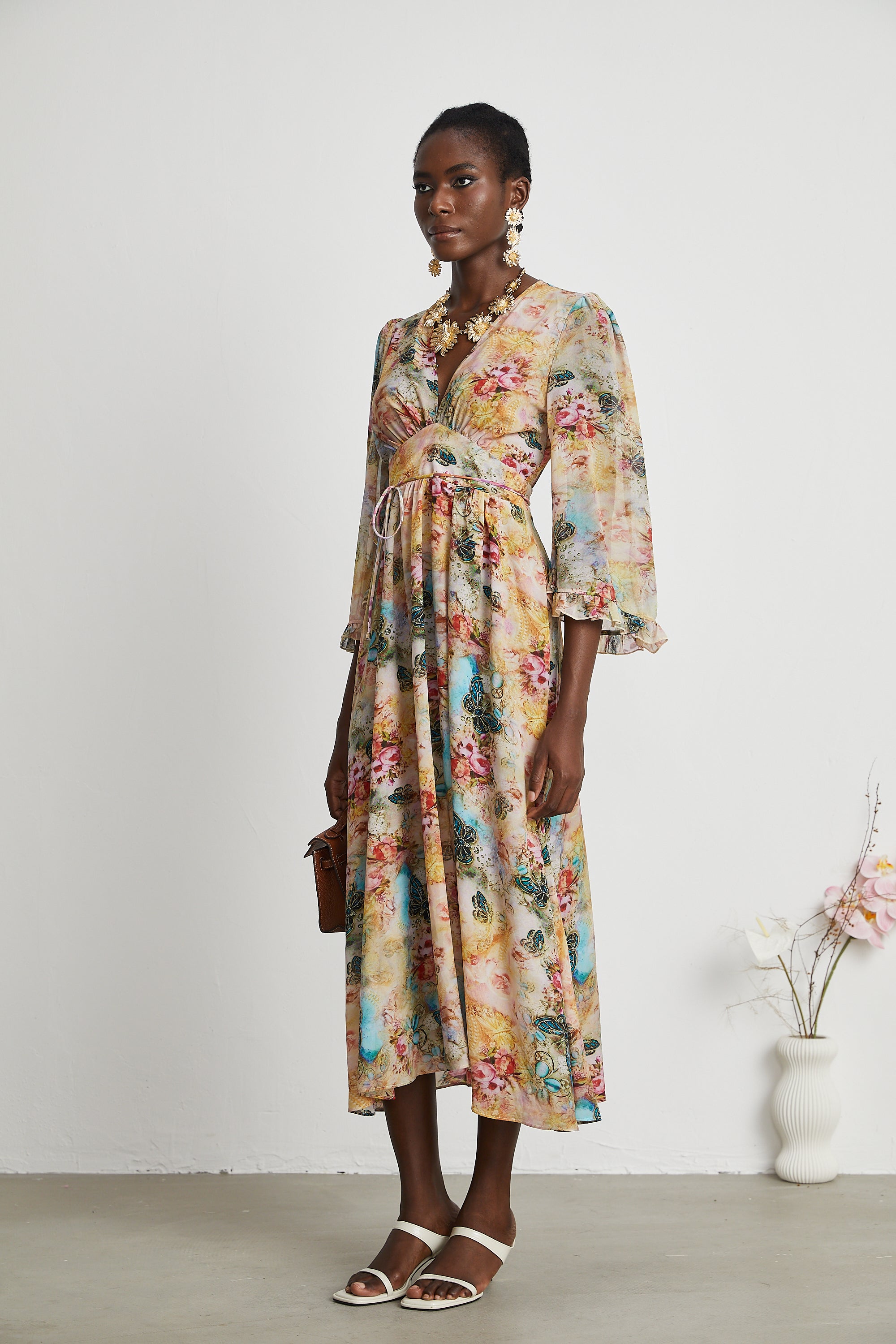 Désirée floral-print highwaisted midi dress