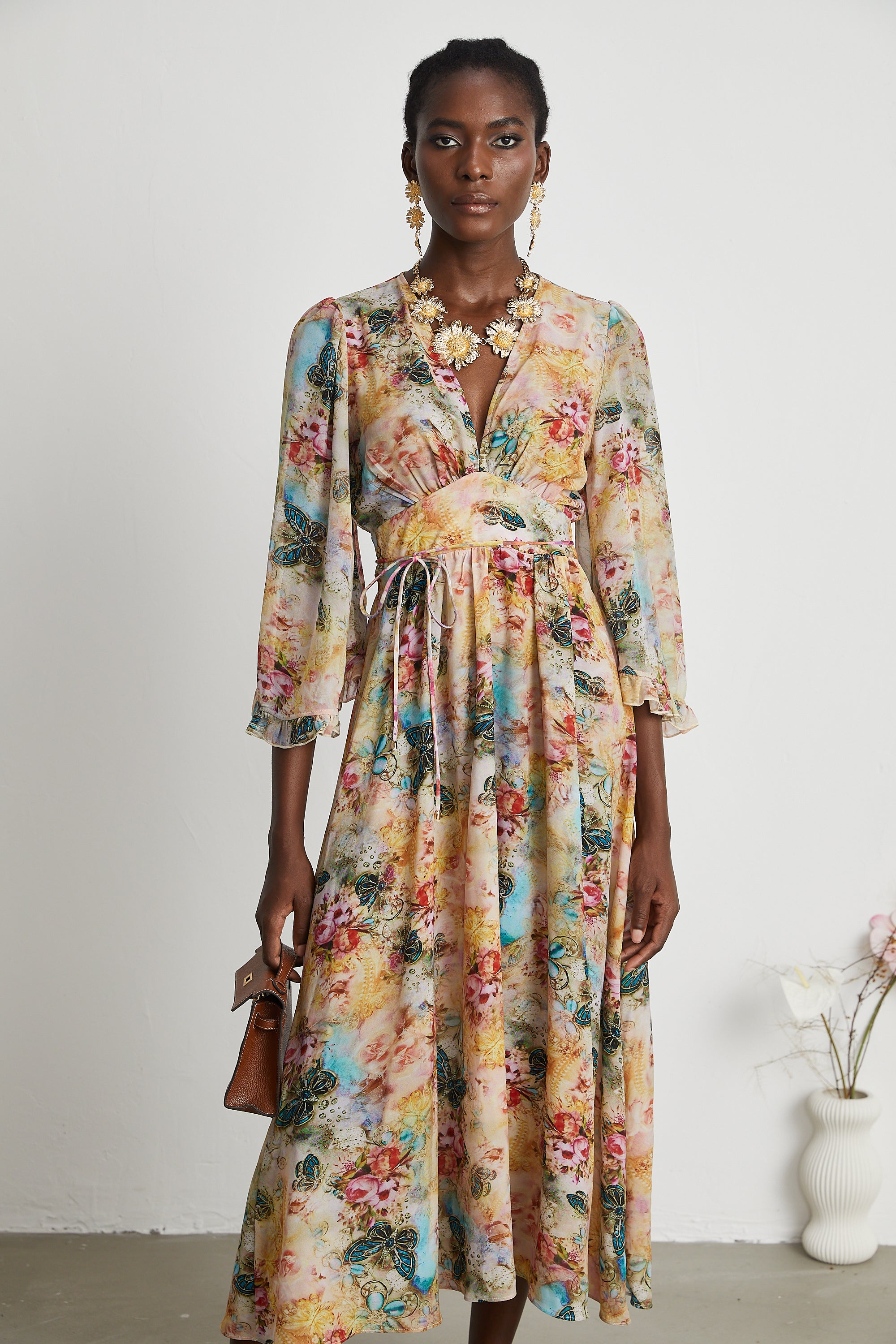 Désirée floral-print highwaisted midi dress