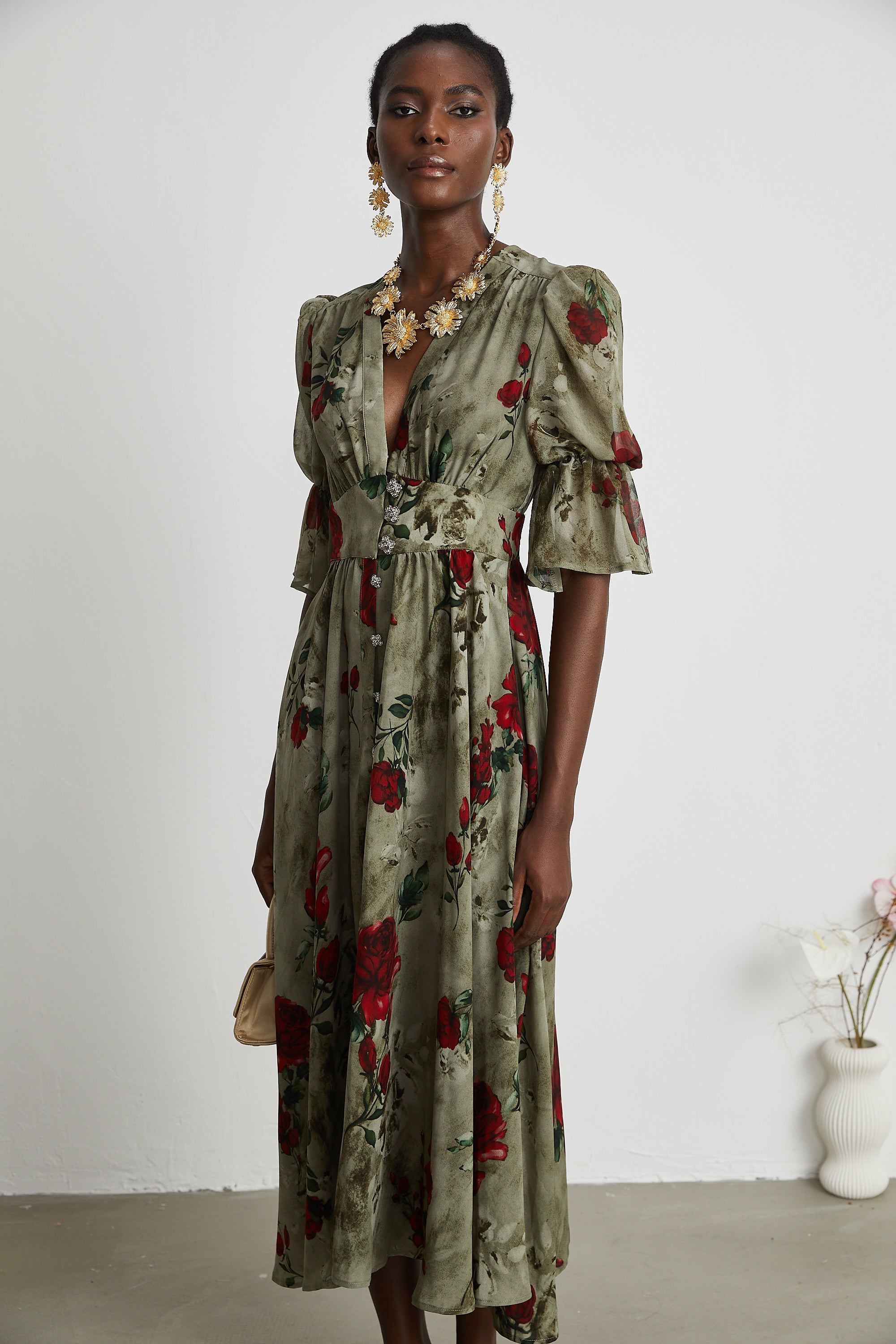 Mélisande floral-print V neck midi dress