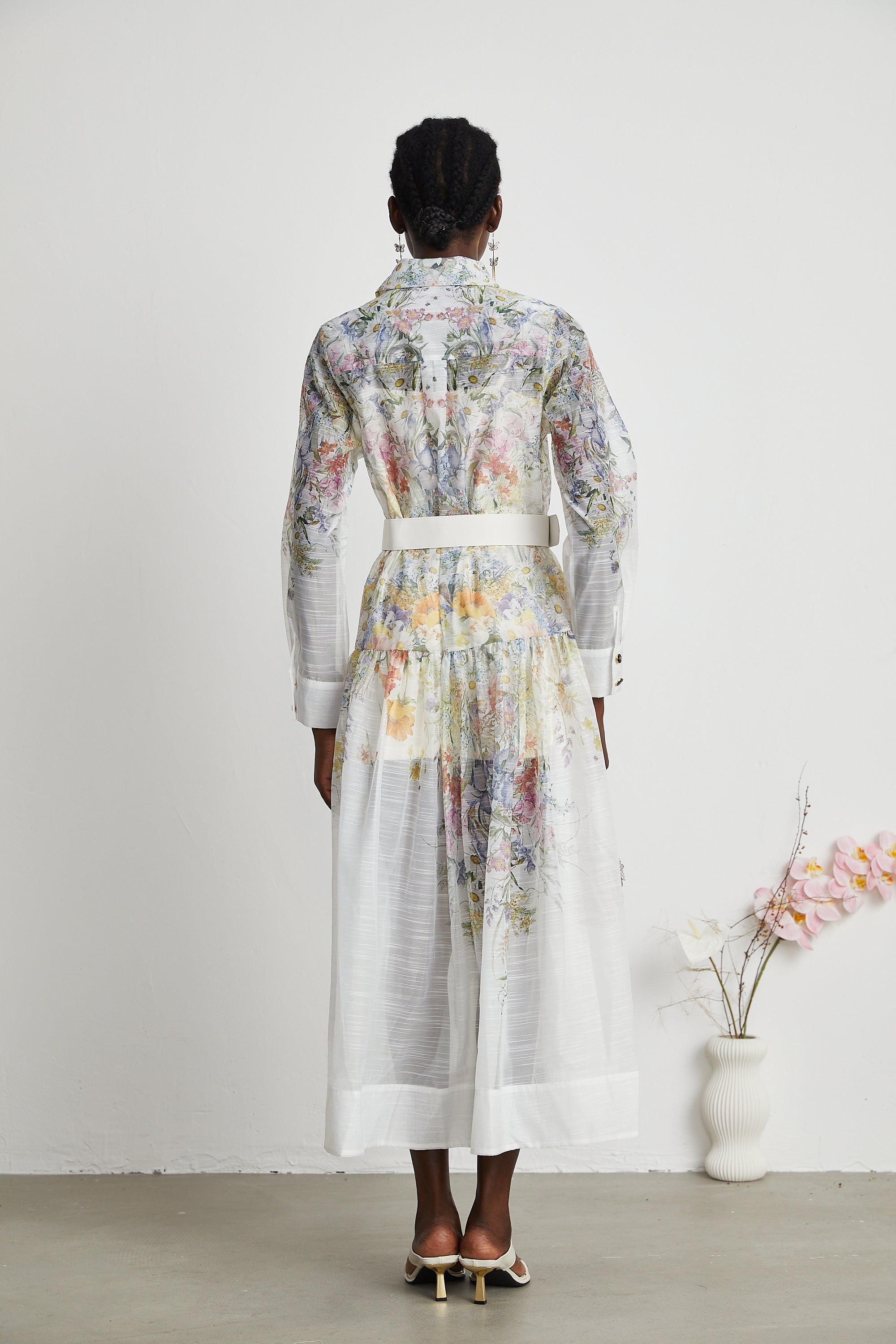 Odette classic-collar floral-print midi dress