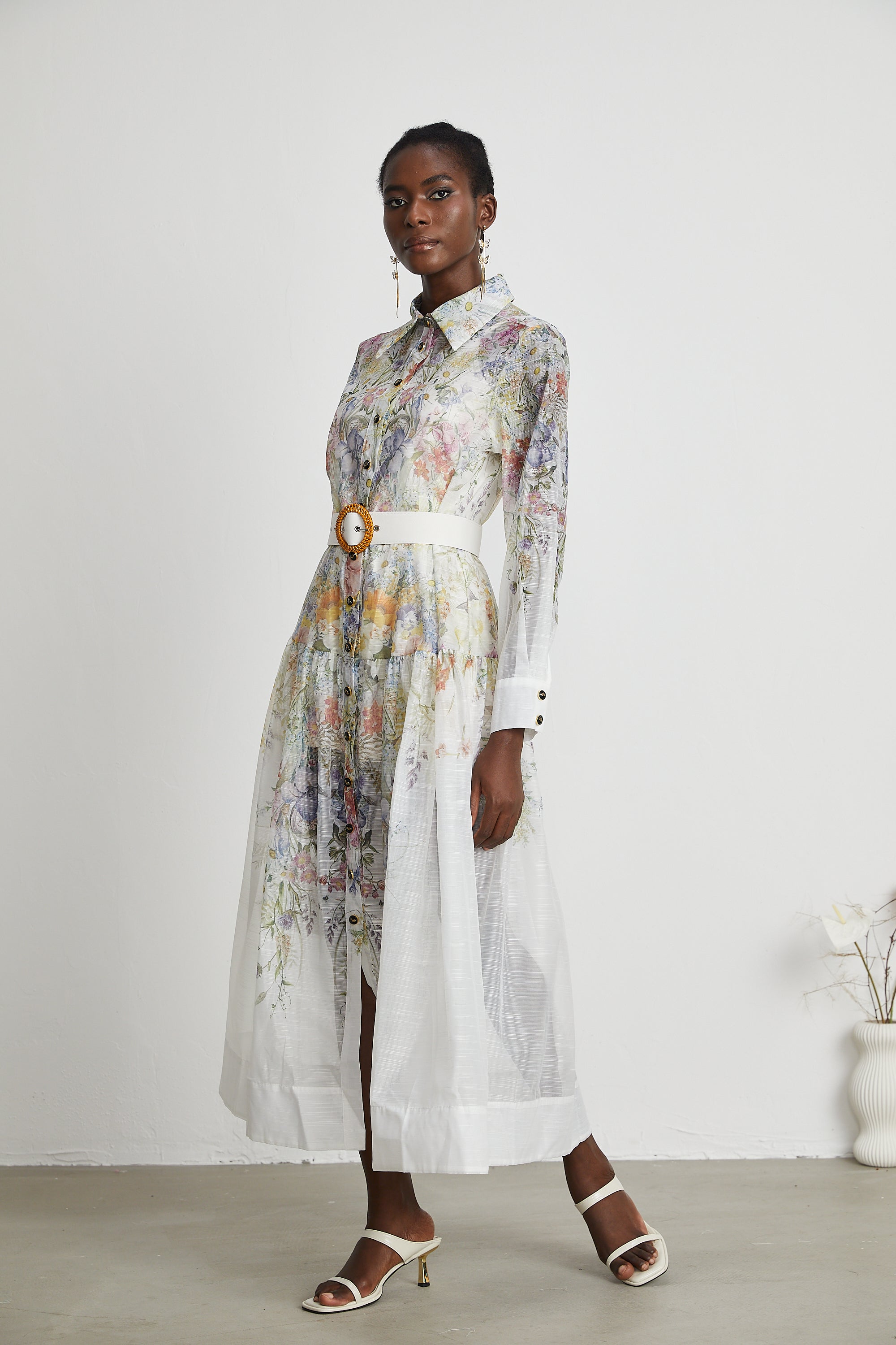 Odette floral-print belted midi dress