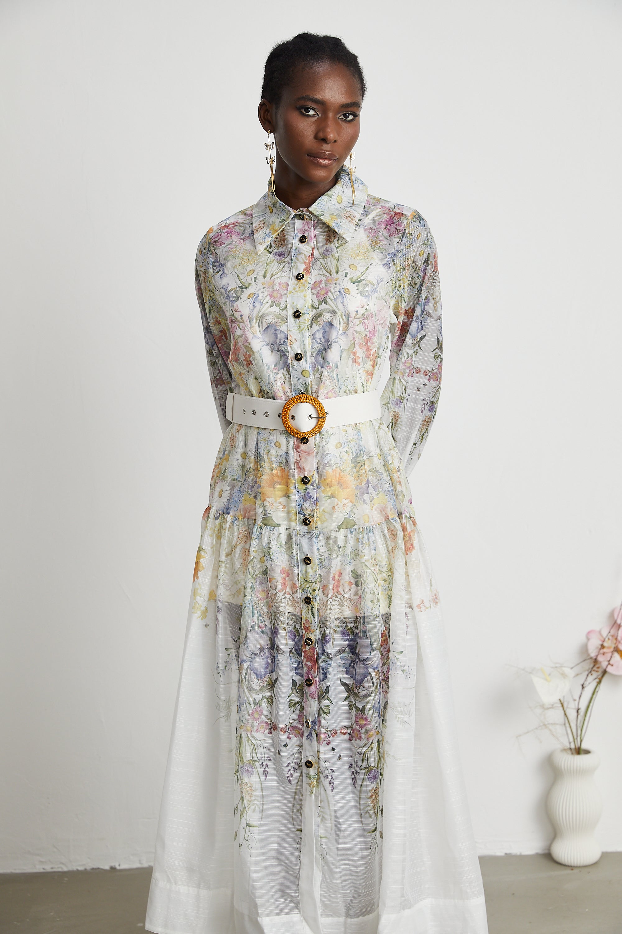 Odette floral-print belted midi dress