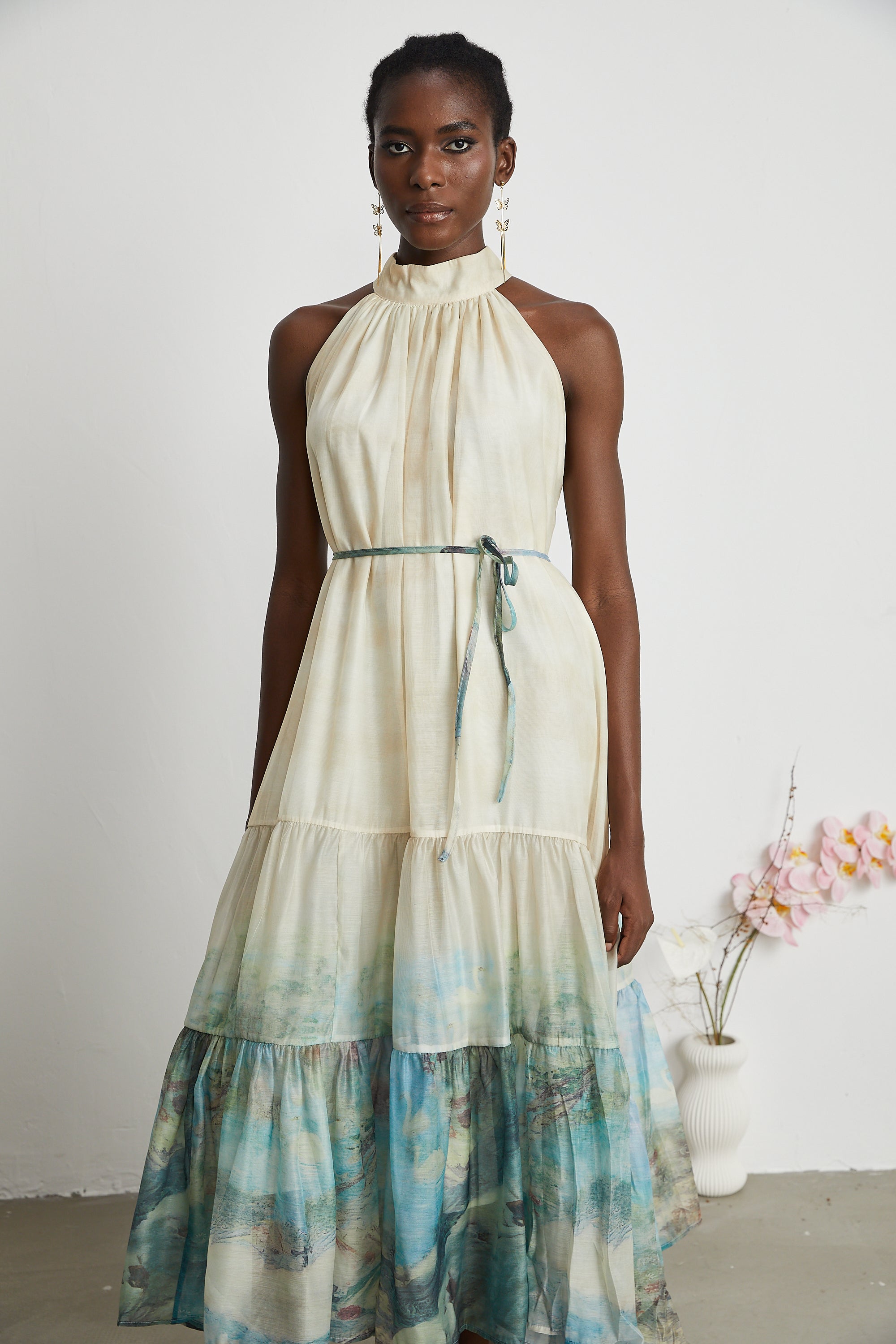 Delphine layered pattern-print midi dress