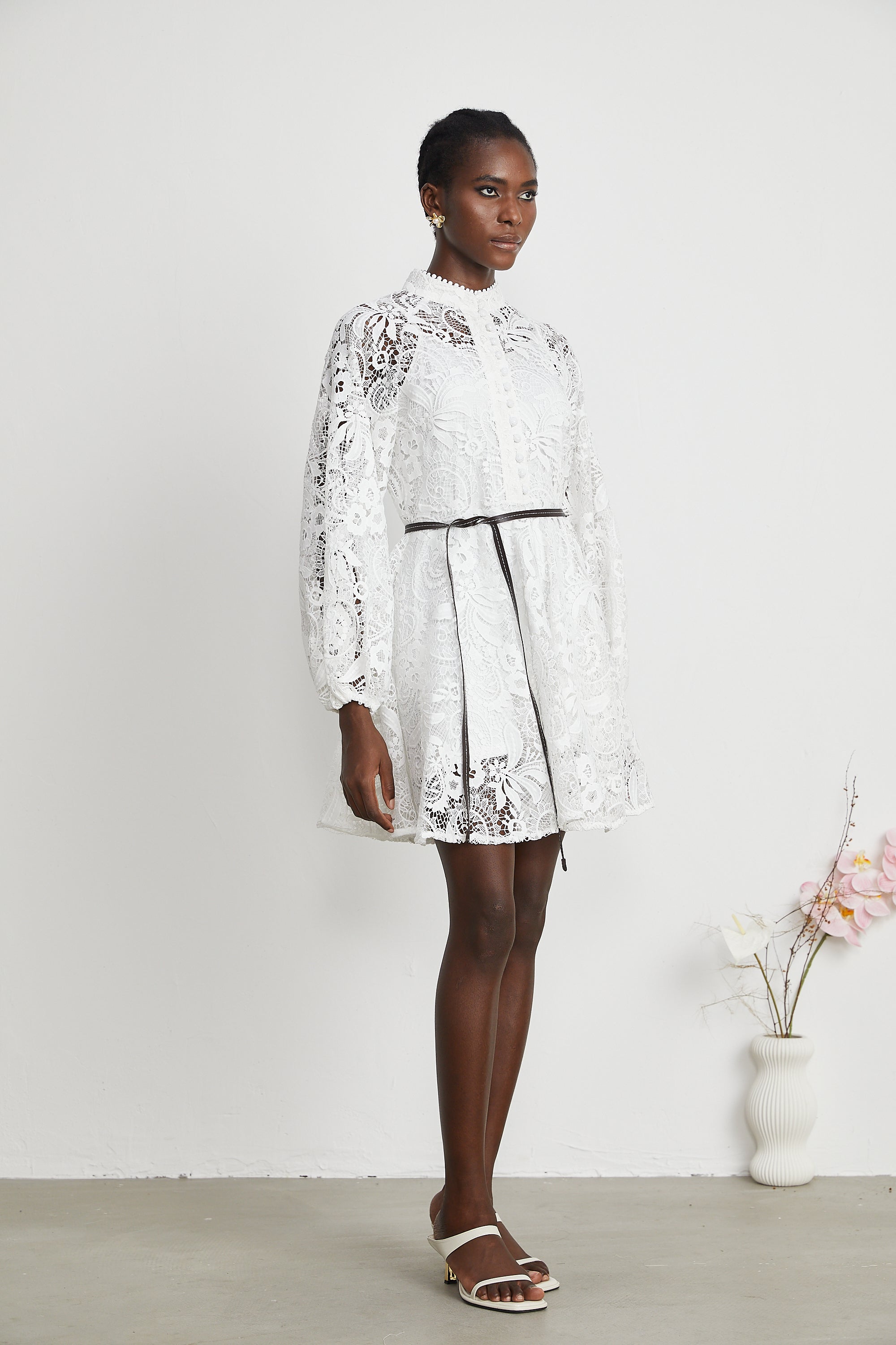 Blanche lace-embroidered cut-out mini dress