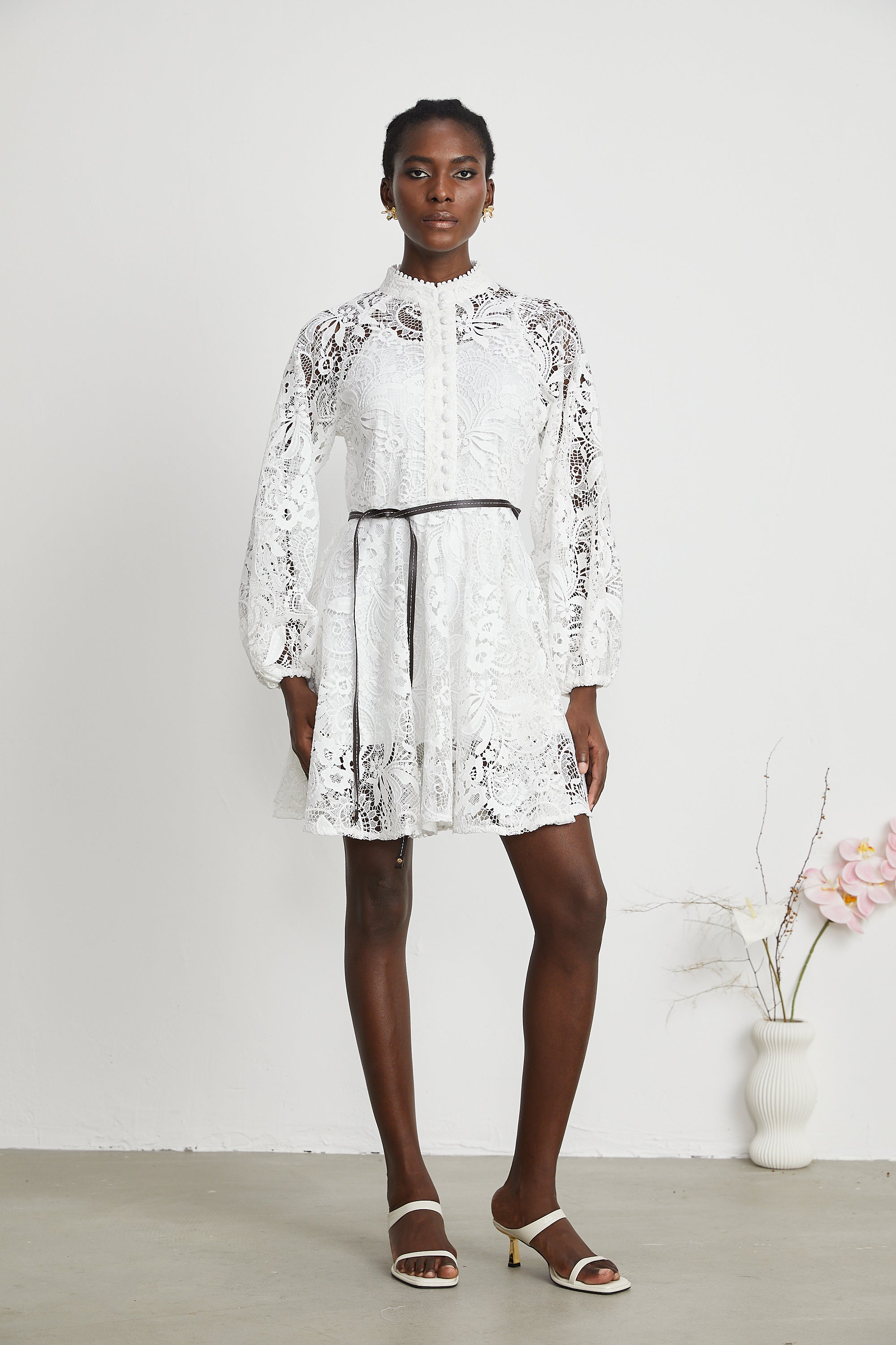 Blanche lace-embroidered cut-out mini dress