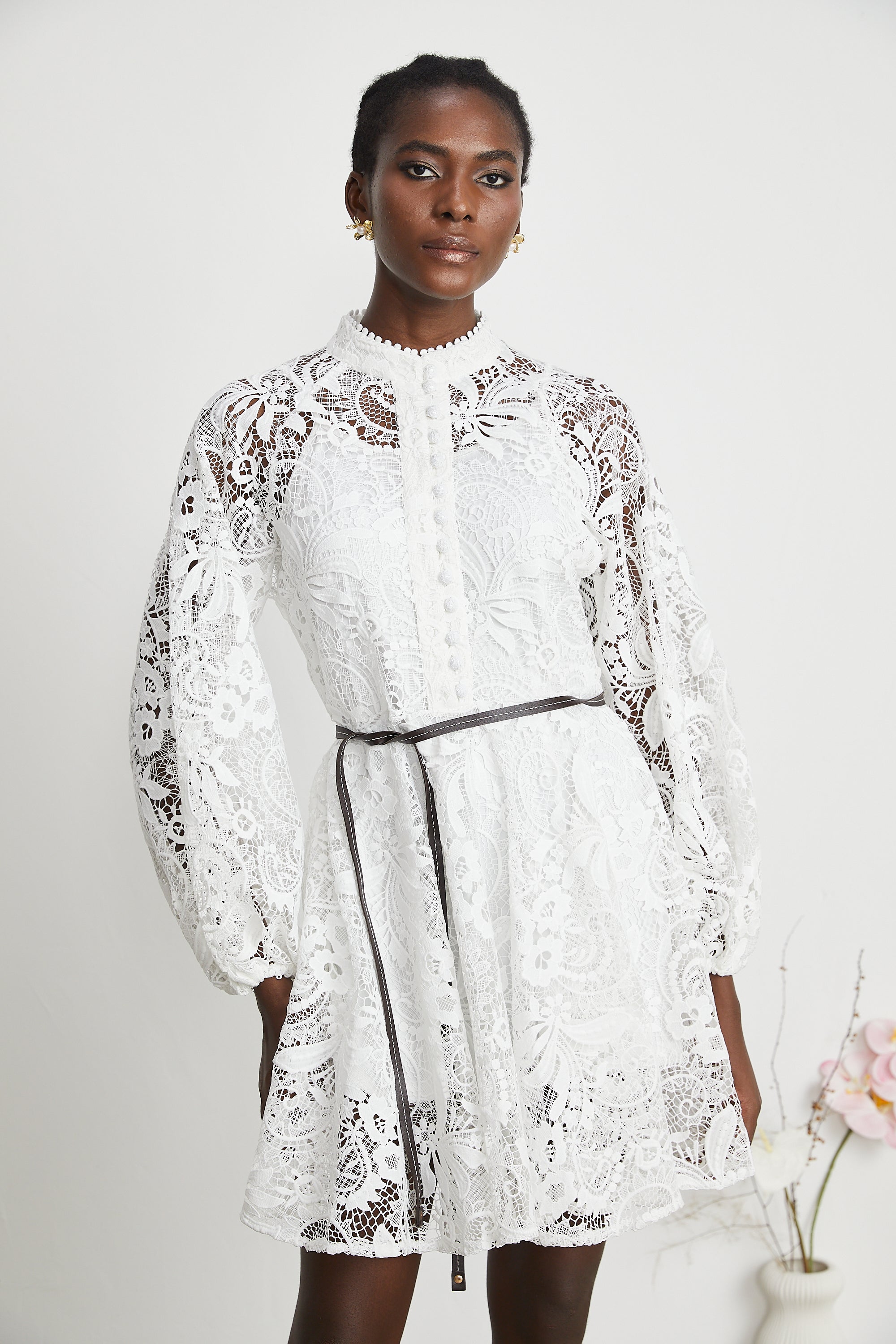 Blanche lace-embroidered cut-out mini dress