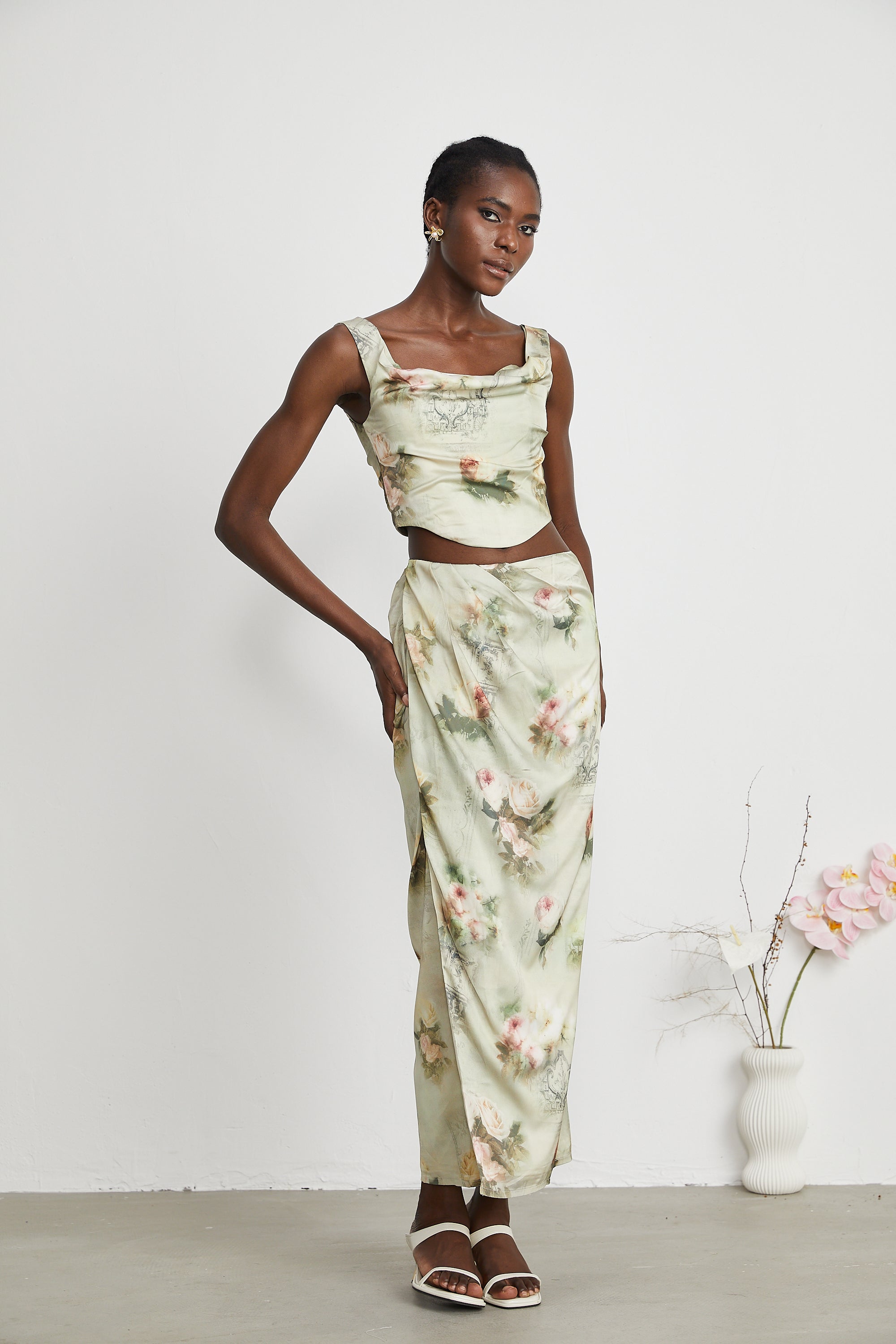 Viviane floral-print top & skirt matching set