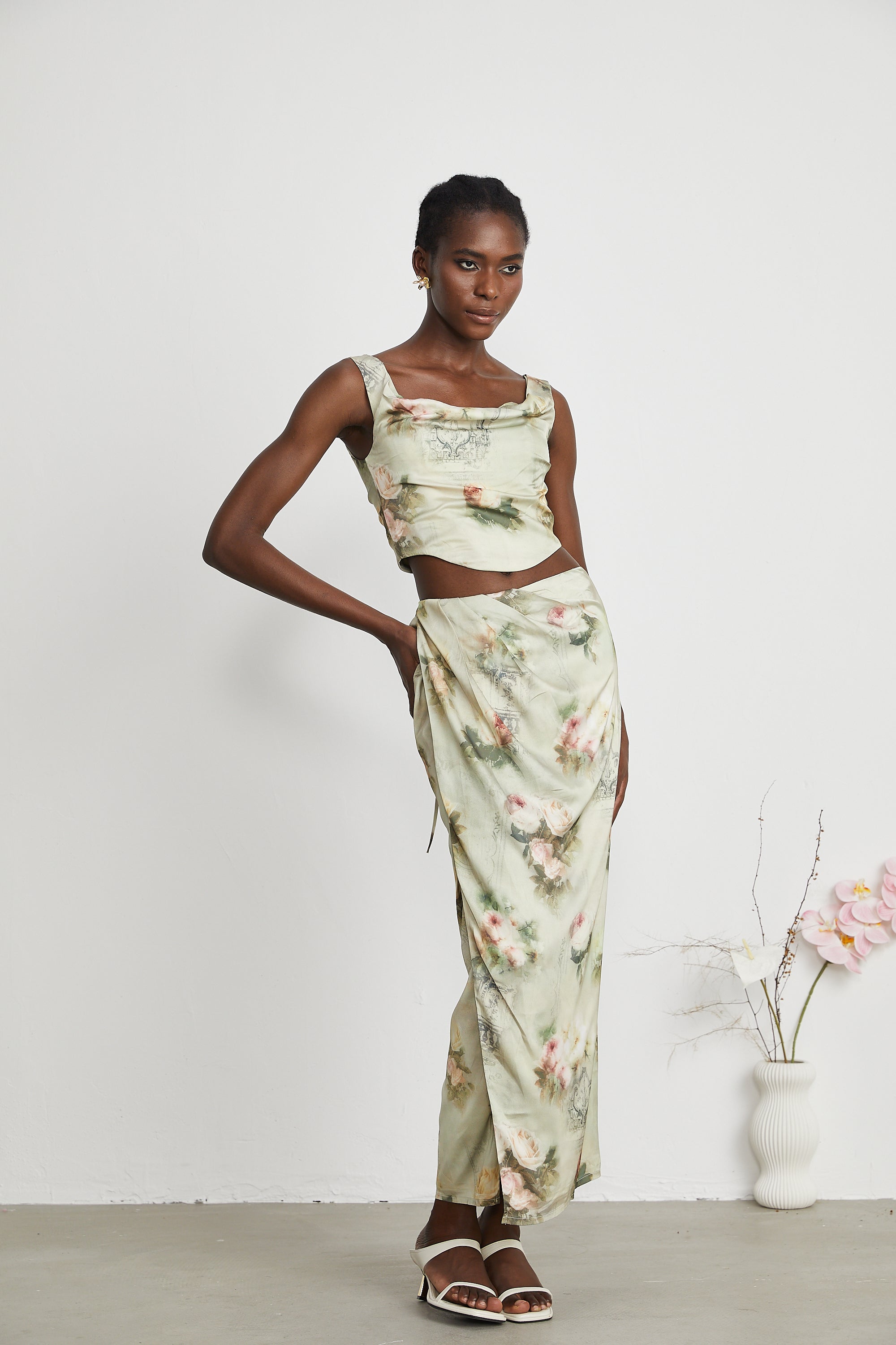 Viviane floral-print top & skirt matching set