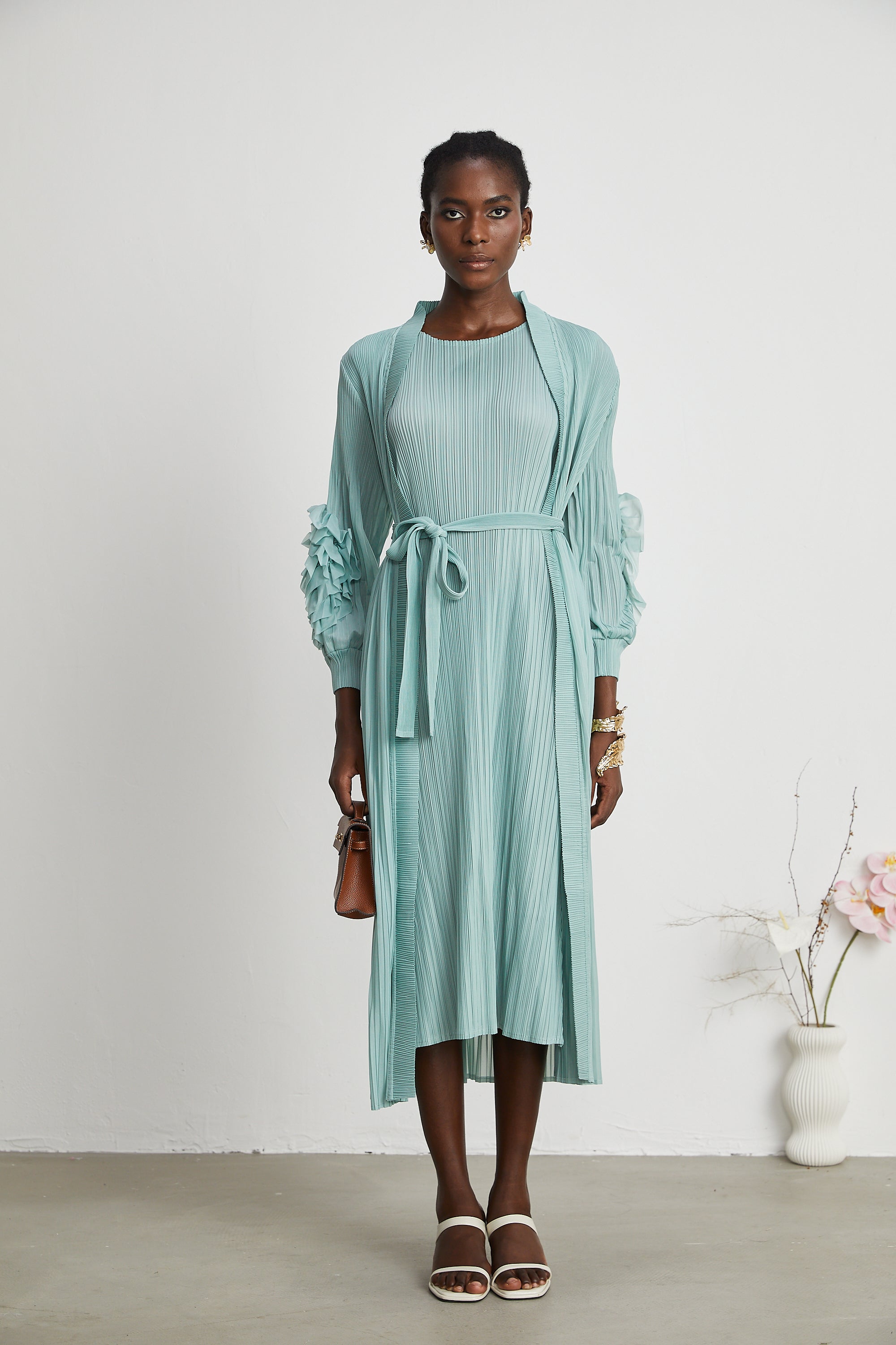 Éloïse faux-flower knitted dress & coat matching set