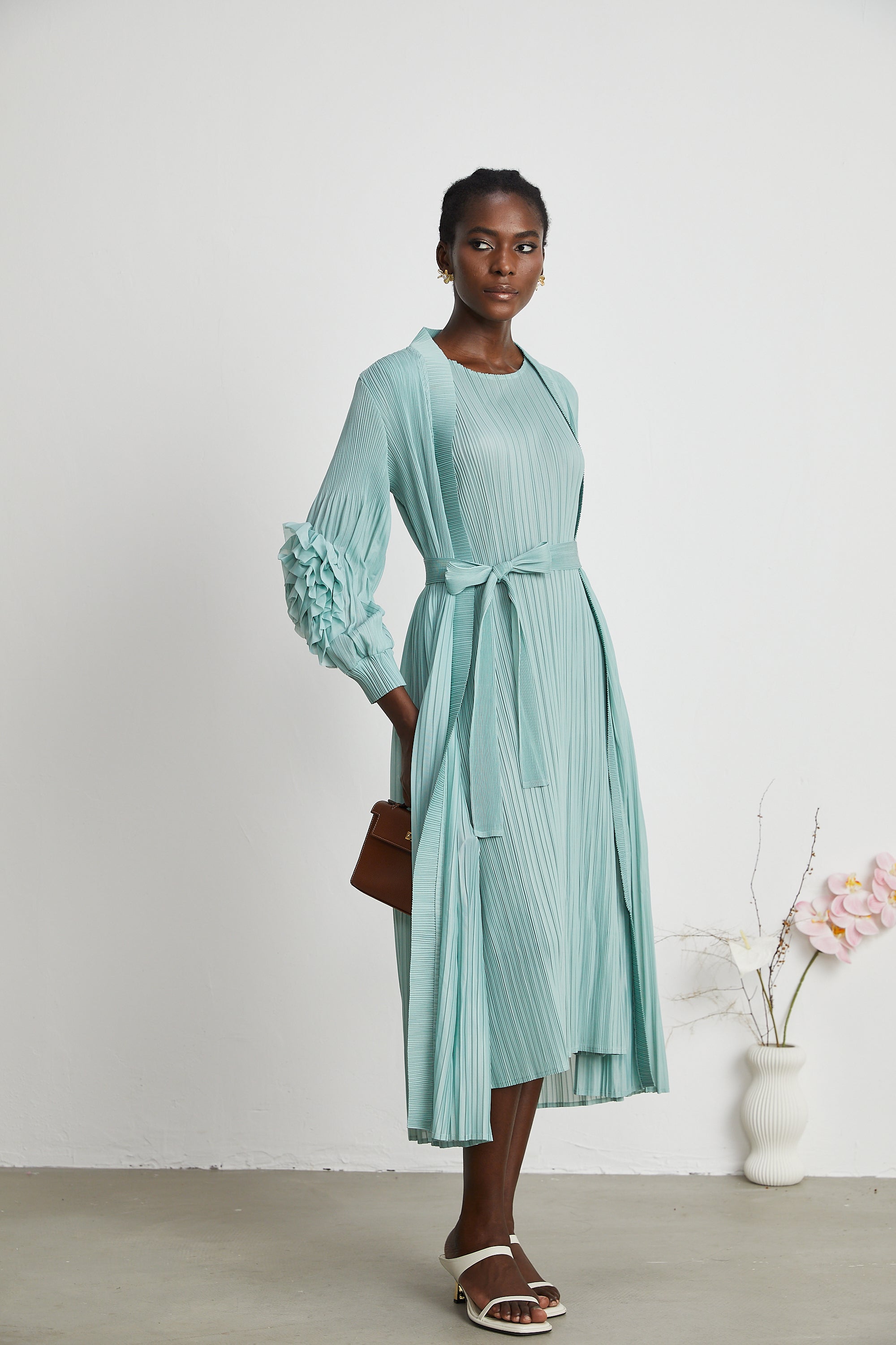 Éloïse faux-flower knitted dress & coat matching set