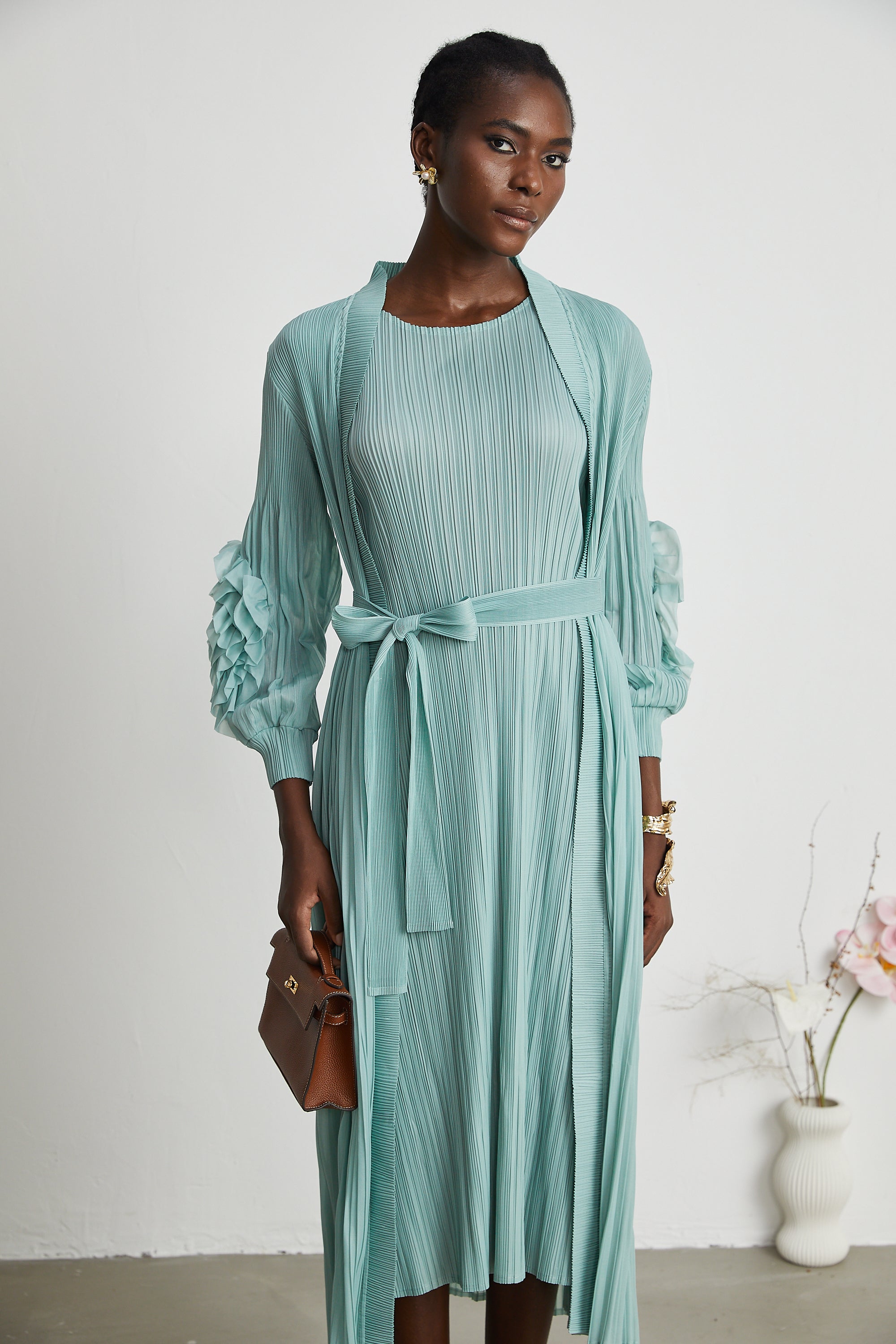 Éloïse faux-flower knitted dress & coat matching set