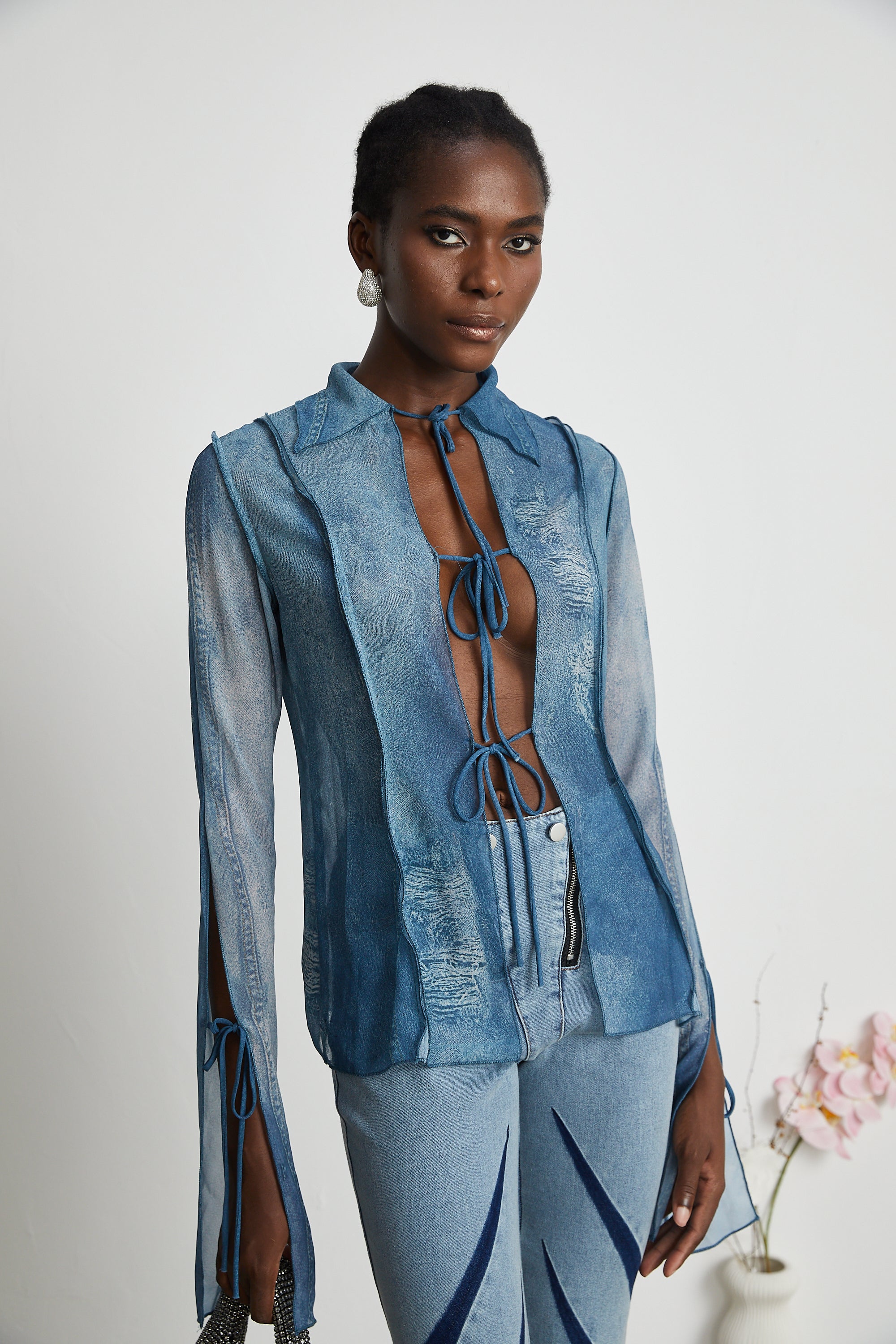 Corin bedrucktes transparentes Denim-Top