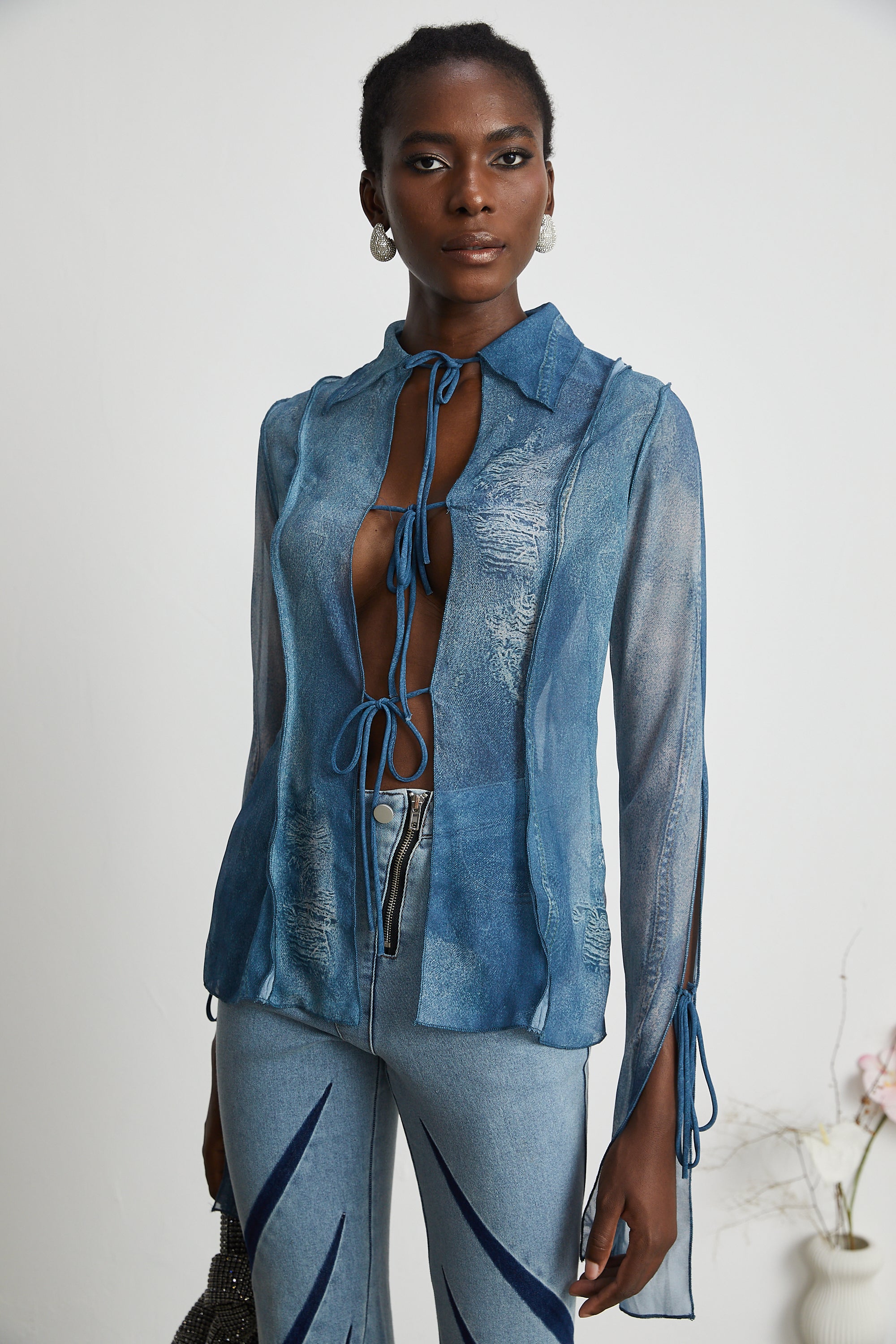 Corin bedrucktes transparentes Denim-Top