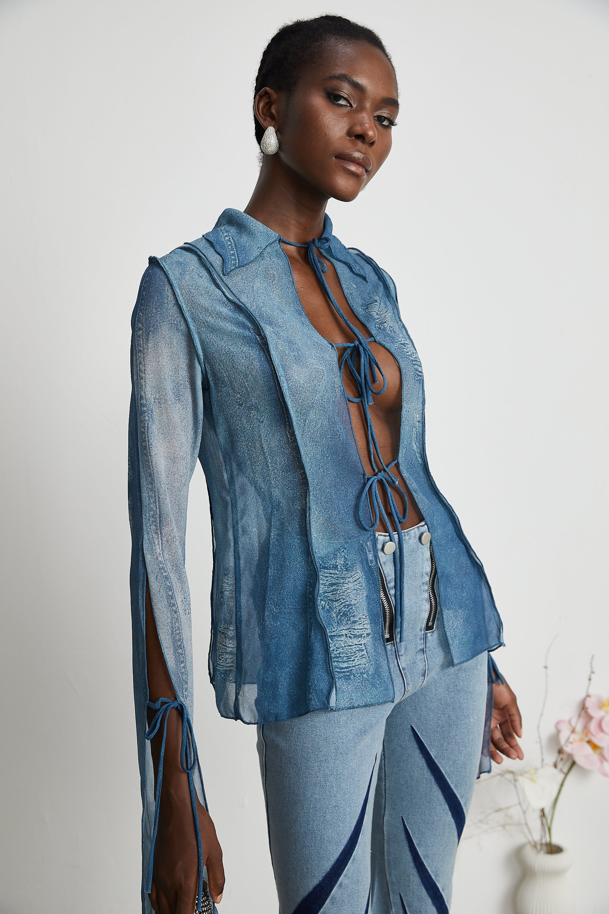 Corin bedrucktes transparentes Denim-Top