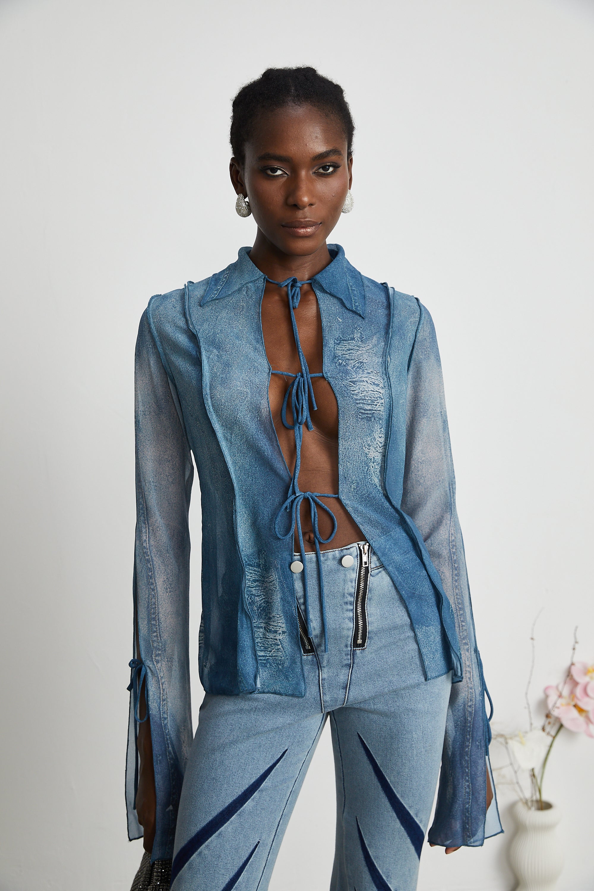 Corin bedrucktes transparentes Denim-Top