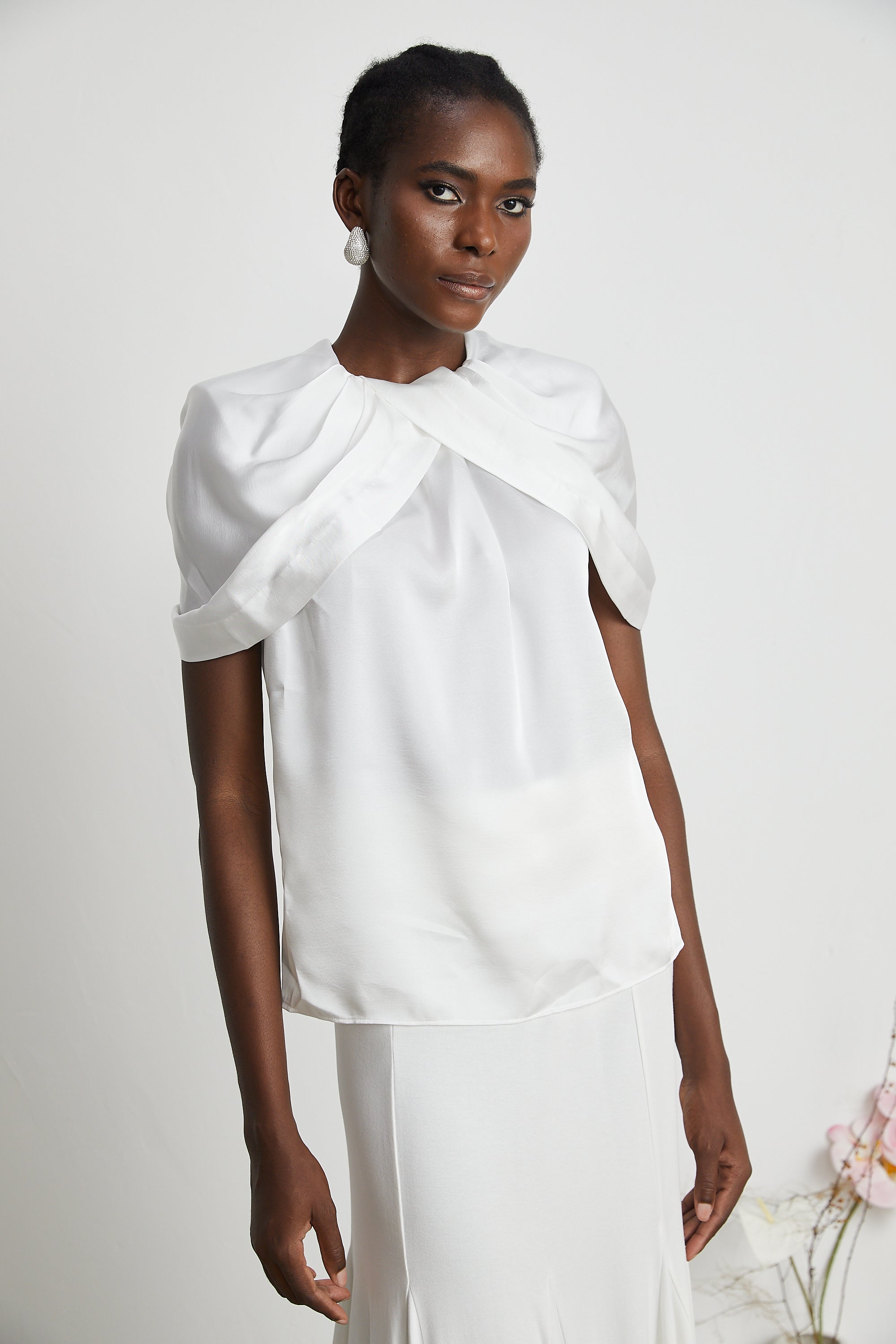 Isabeau draped-sleeve pleated top