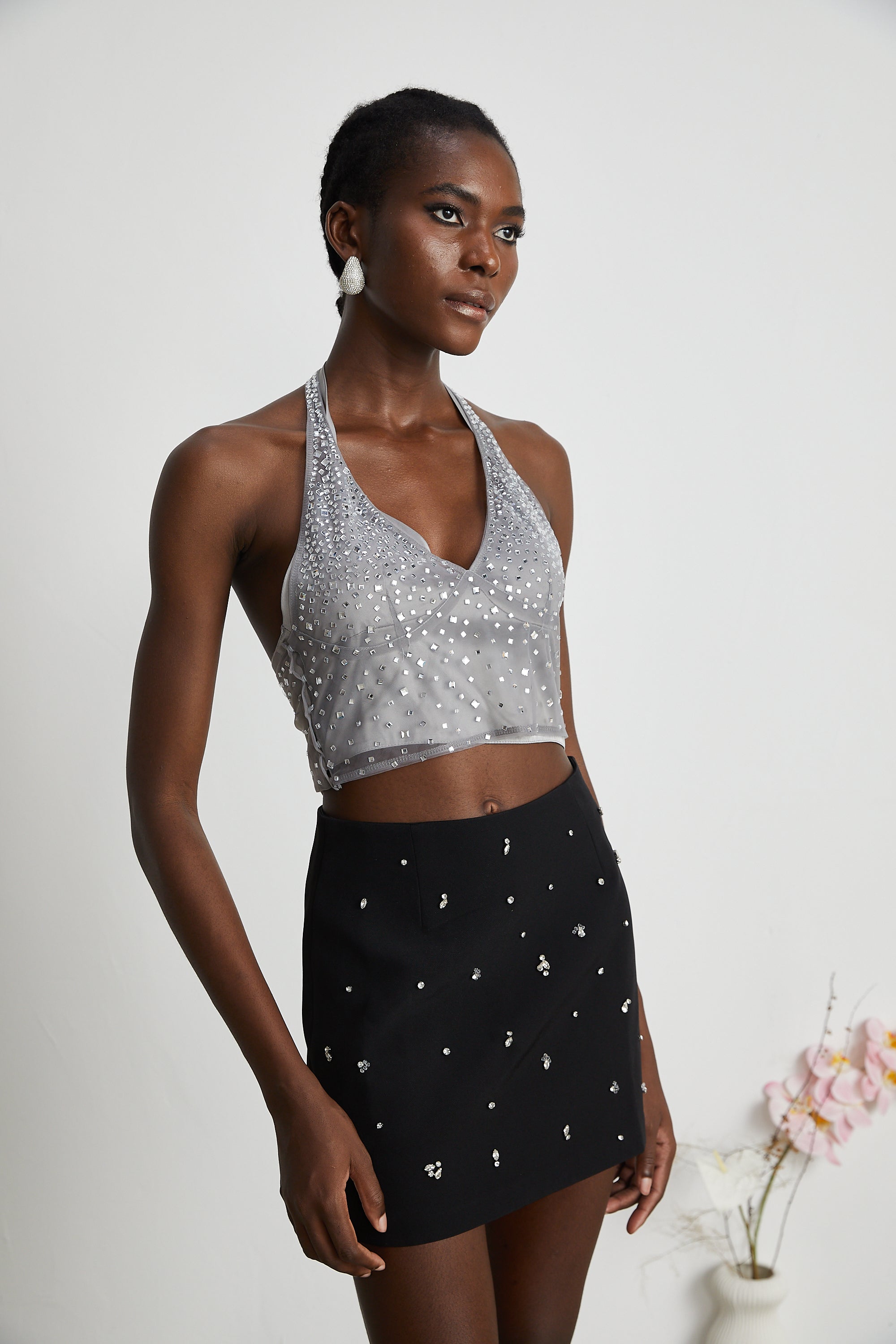 Rafaela crystal-embellished tulle top