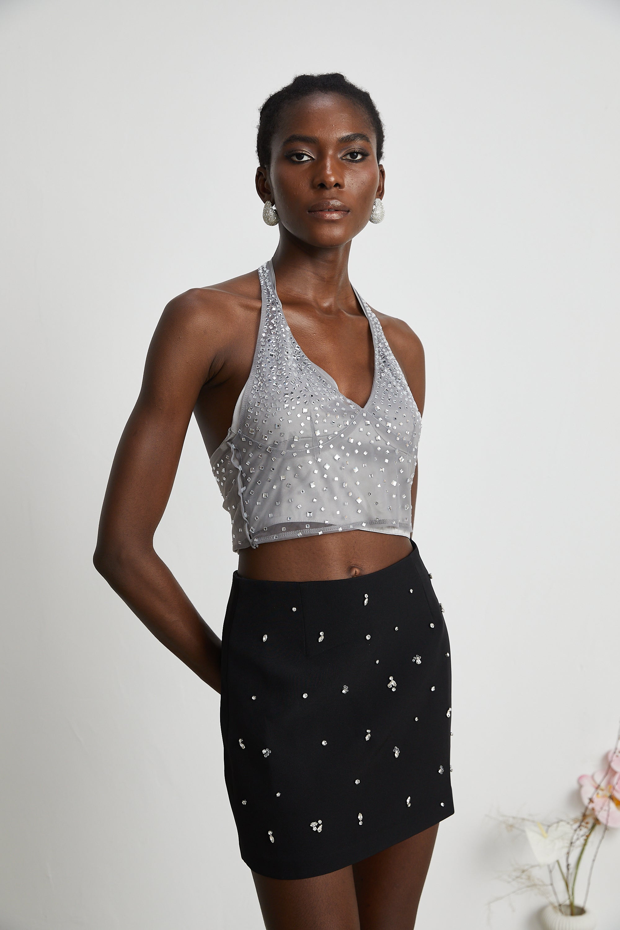 Rafaela crystal-embellished tulle top