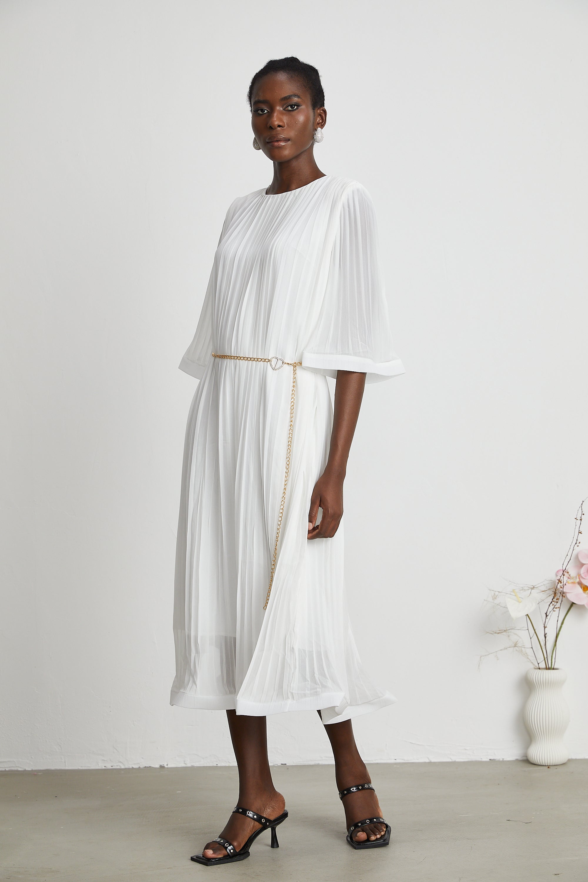 Gaëlle flared-sleeve pleated midi dress