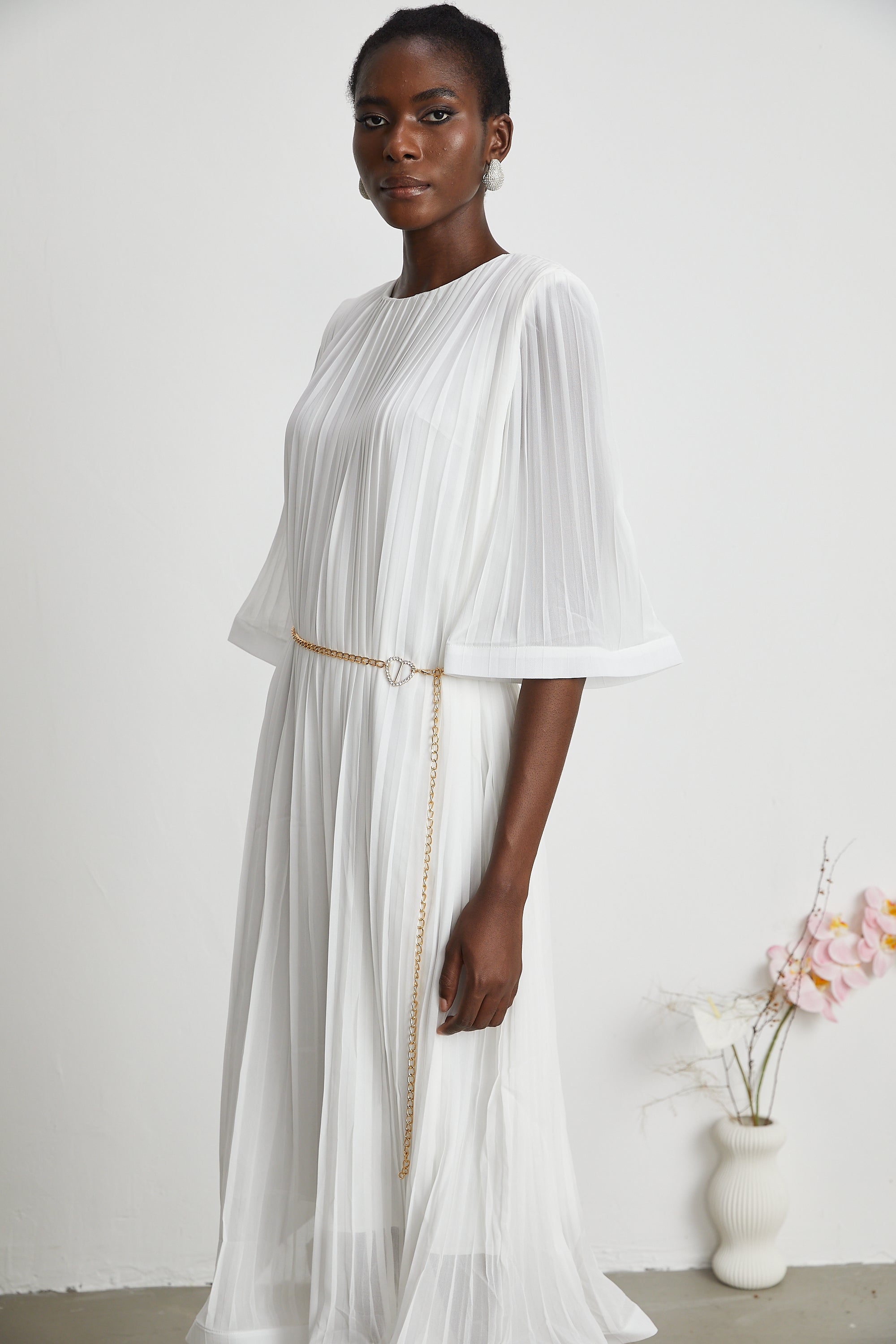 Gaëlle flared-sleeve pleated midi dress