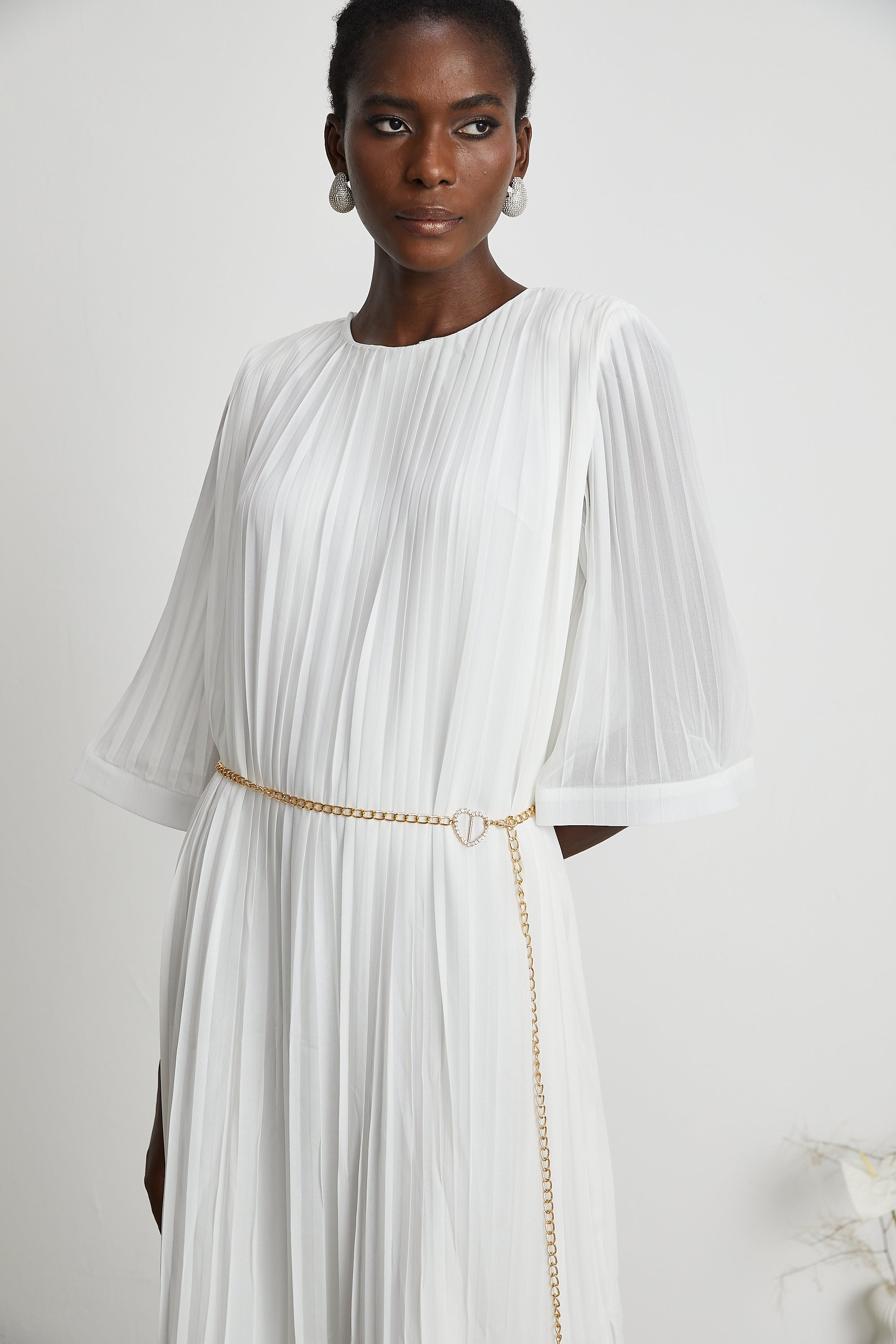 Gaëlle flared-sleeve pleated midi dress