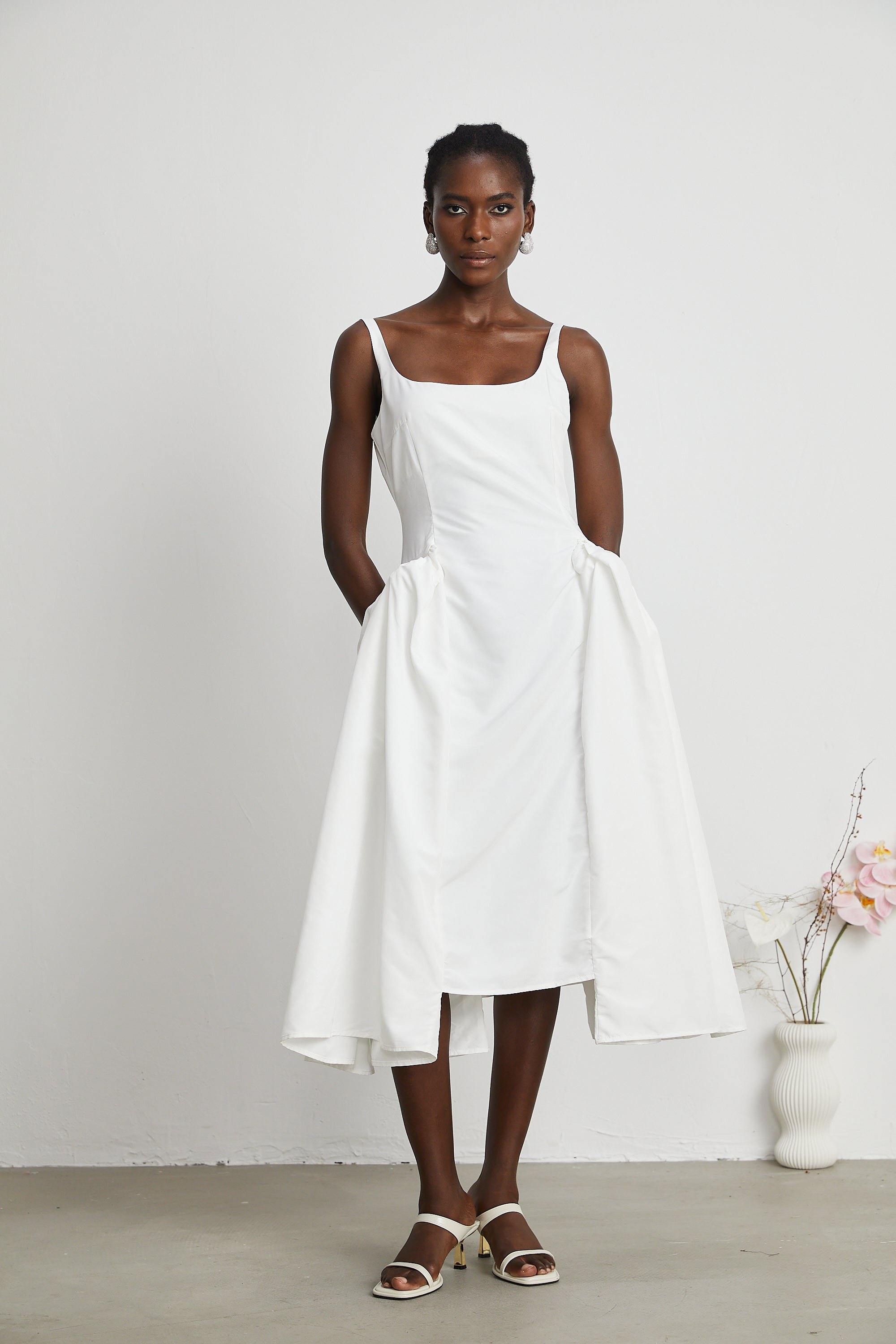 Ingrid pleated cotton-poplin midi dress