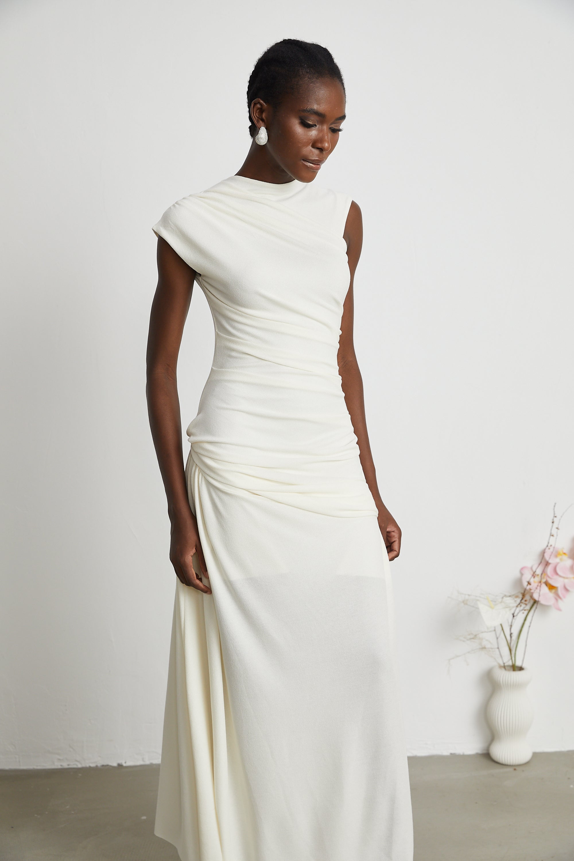 Lanetta jersey-knit draped midi dress