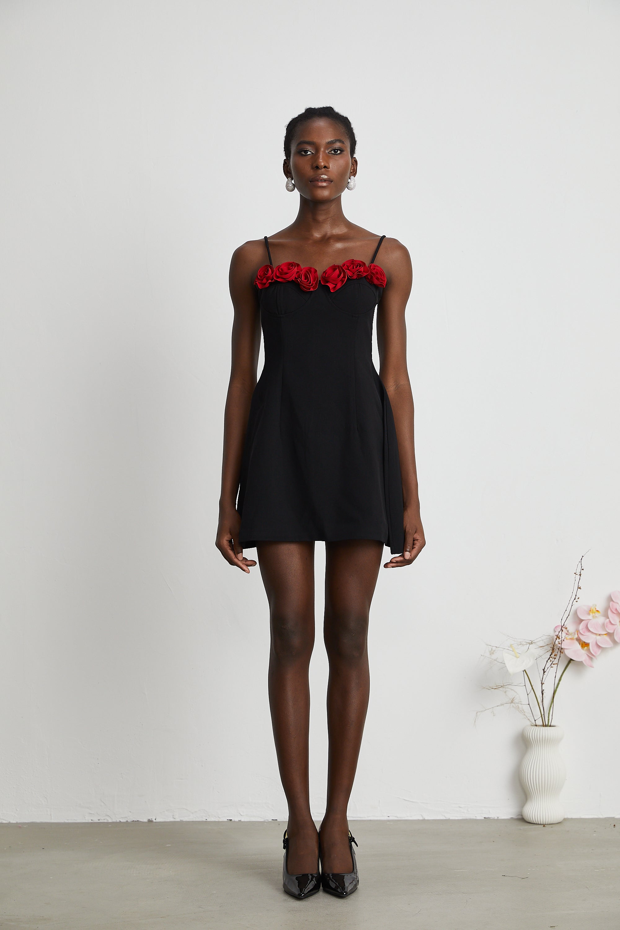 Pauline faux-flower mini dress in Black