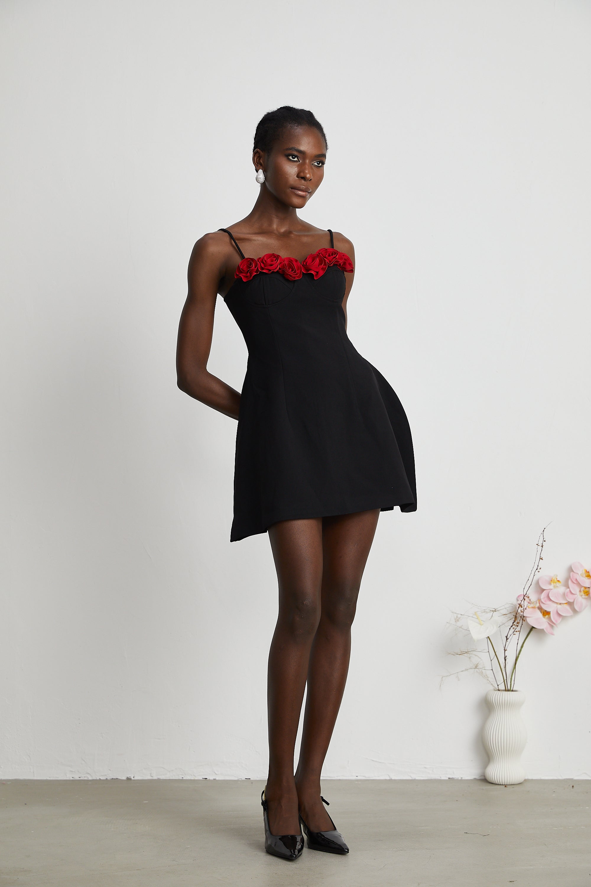 Pauline faux-flower mini dress in Black