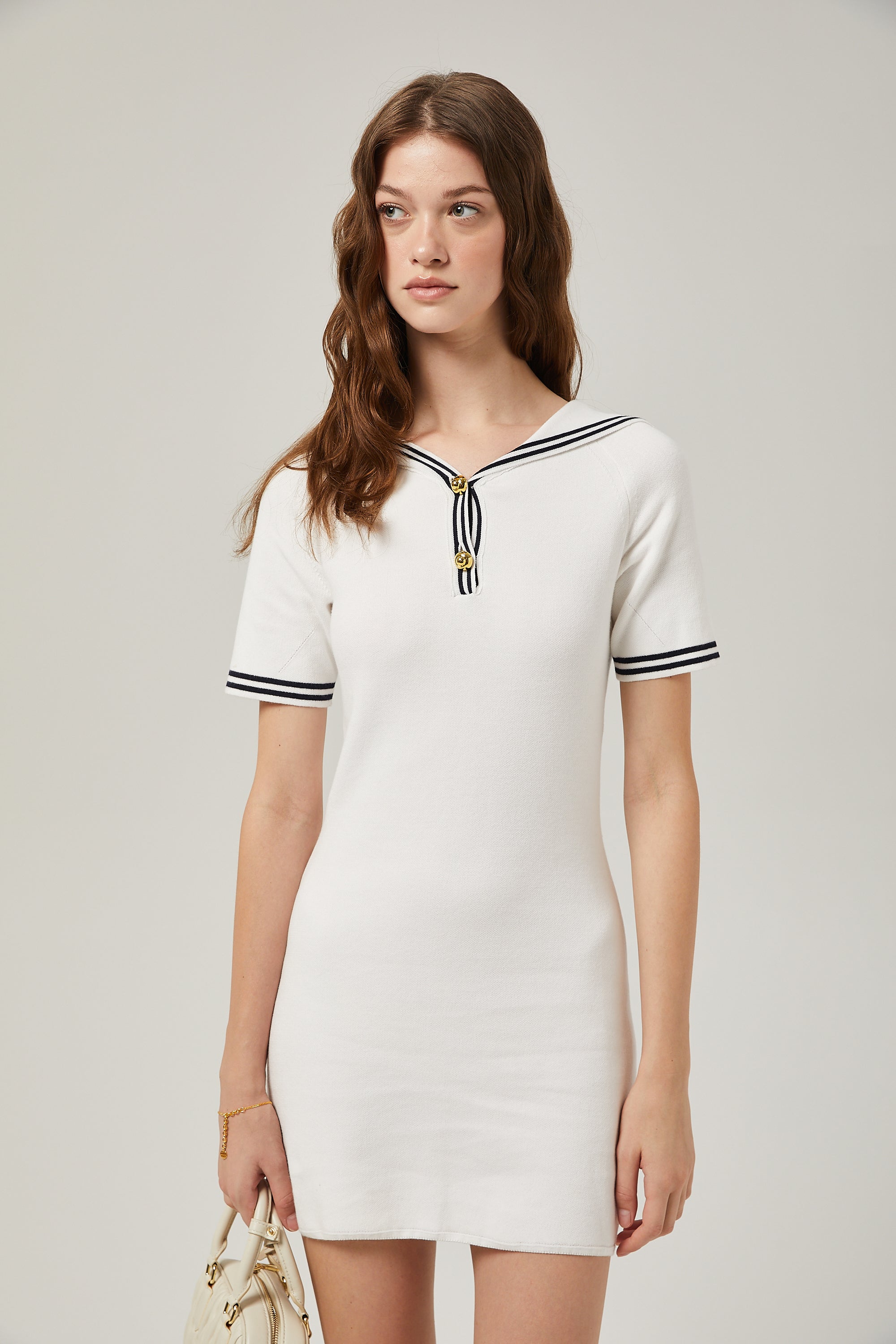 Aiza sailor collar cotton short-sleeve mini dress