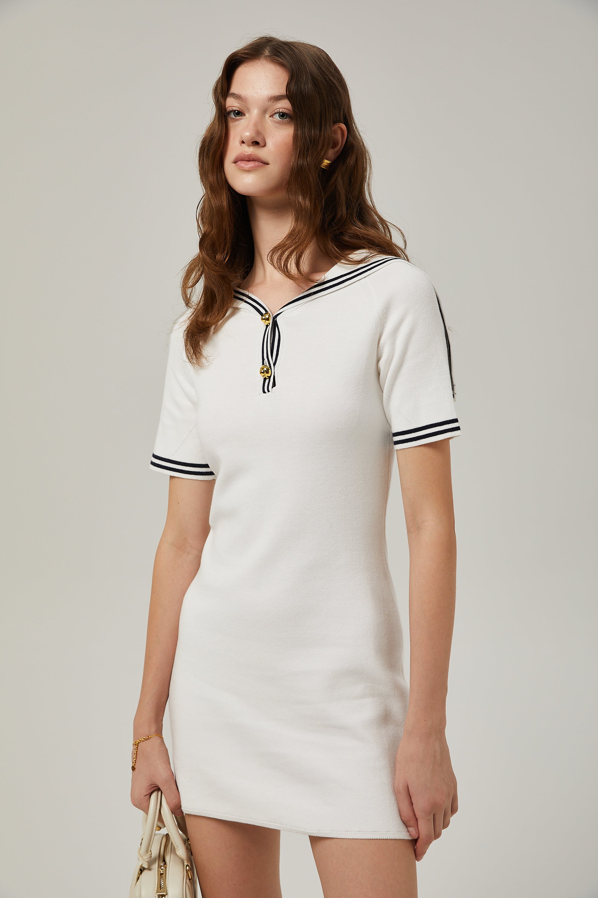 Aiza sailor collar cotton short-sleeve mini dress