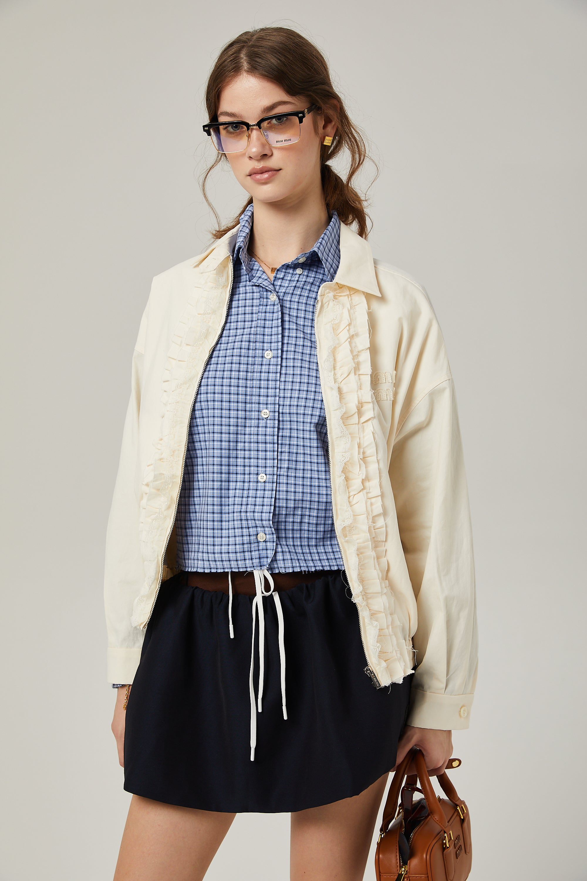 Mireille lace-trim pleated jacket