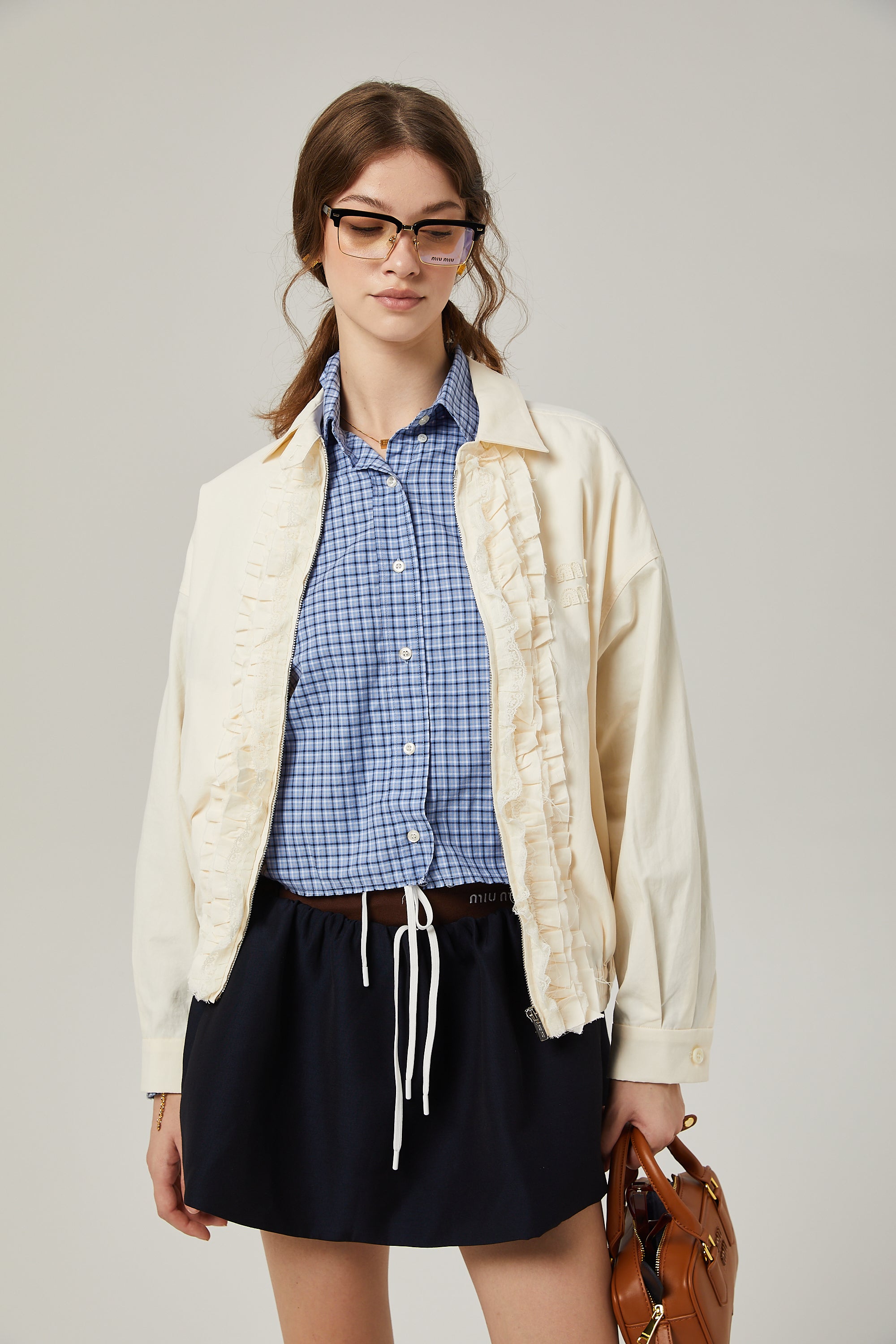 Mireille lace-trim pleated jacket