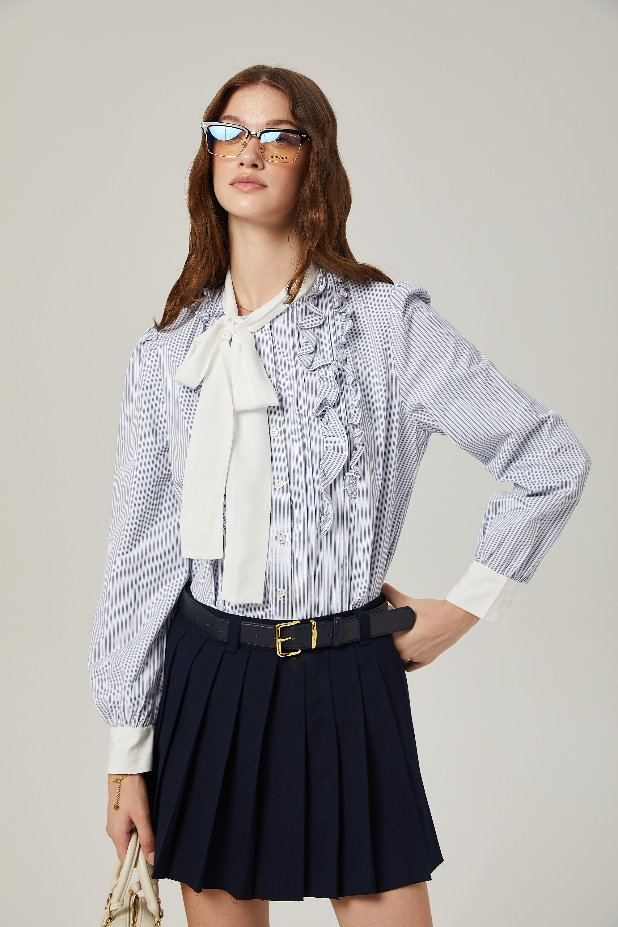 Janelle tie-front striped shirt