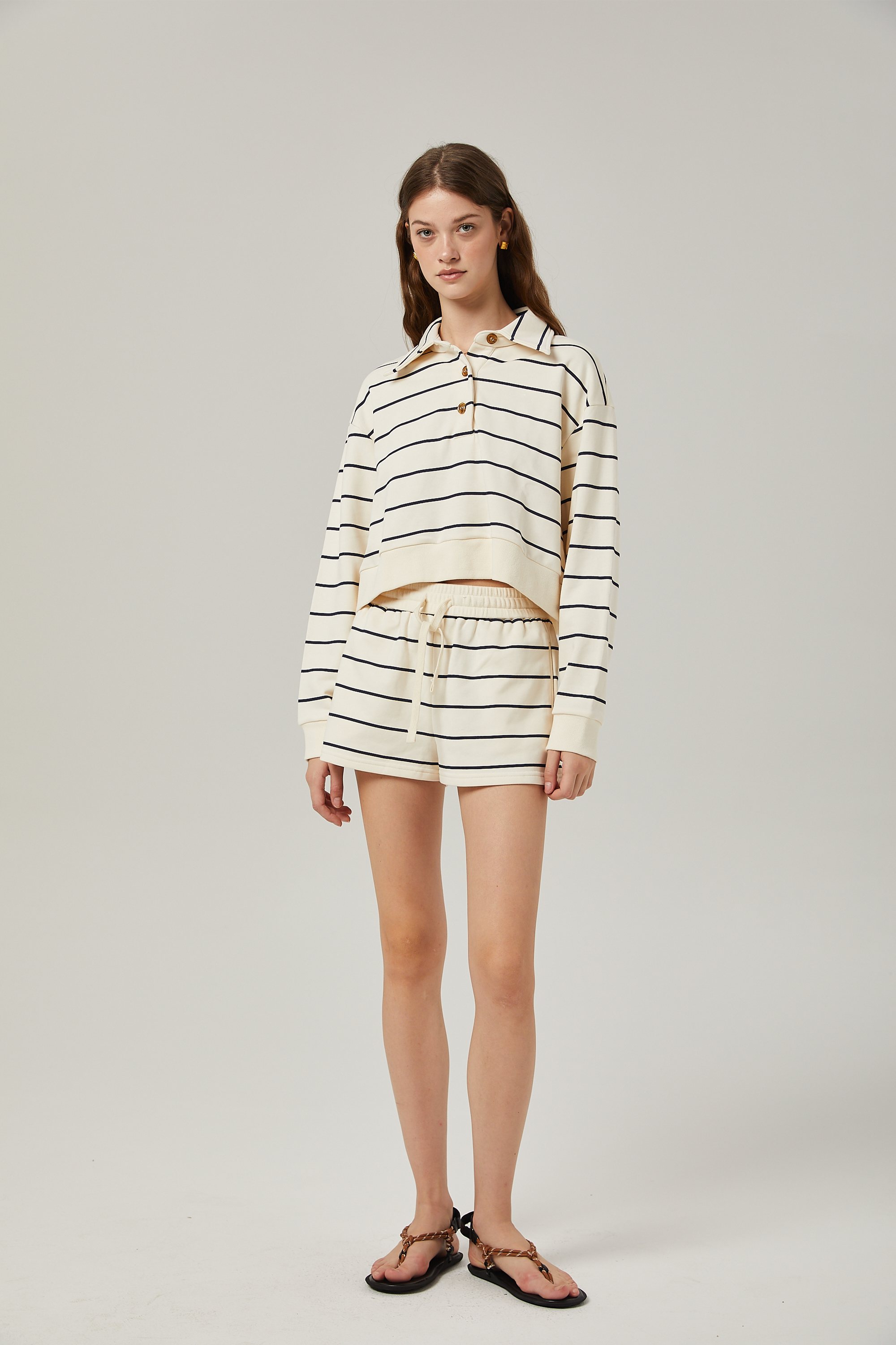 Marjolaine striped shirt & shorts matching set