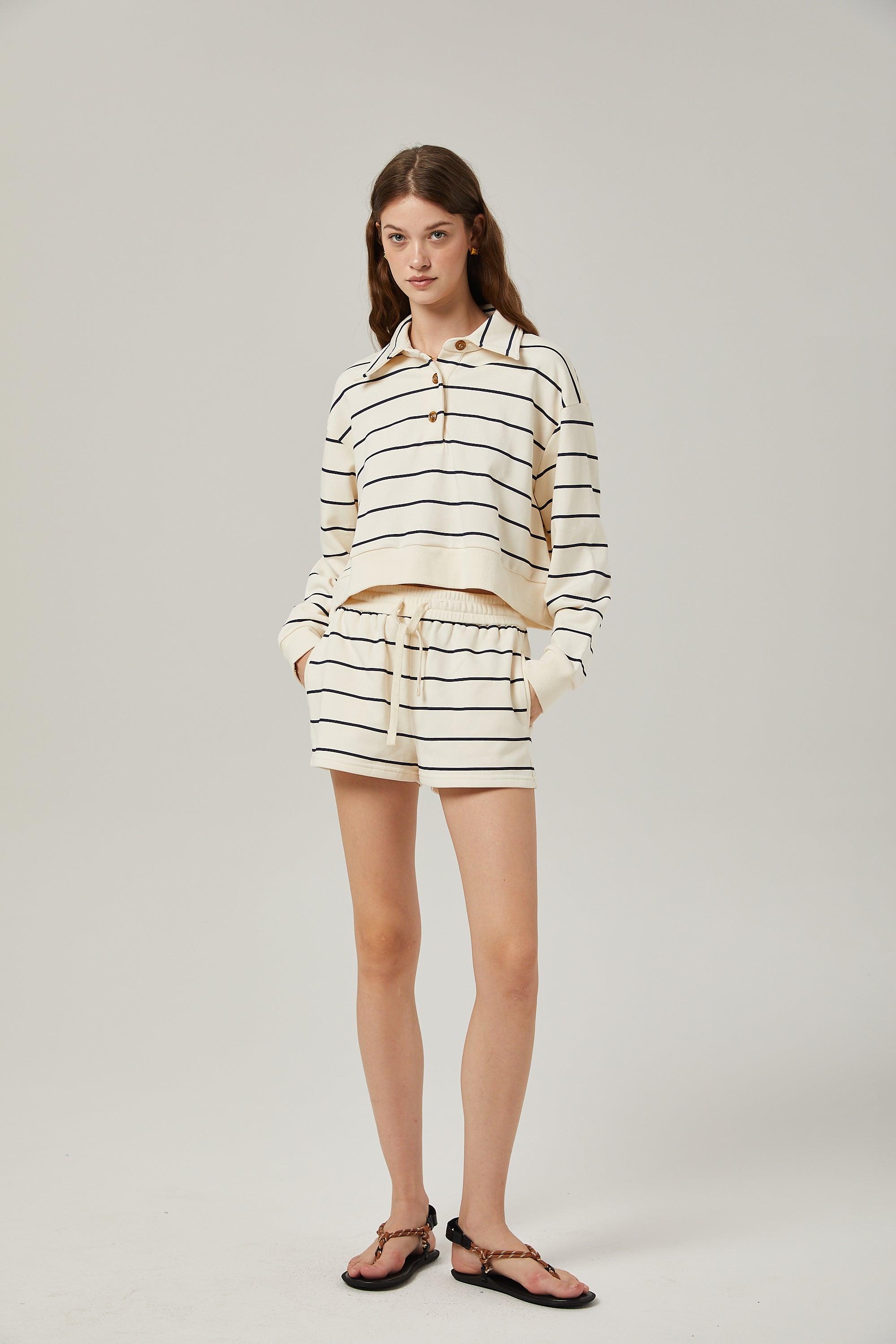 Marjolaine striped shirt & shorts matching set