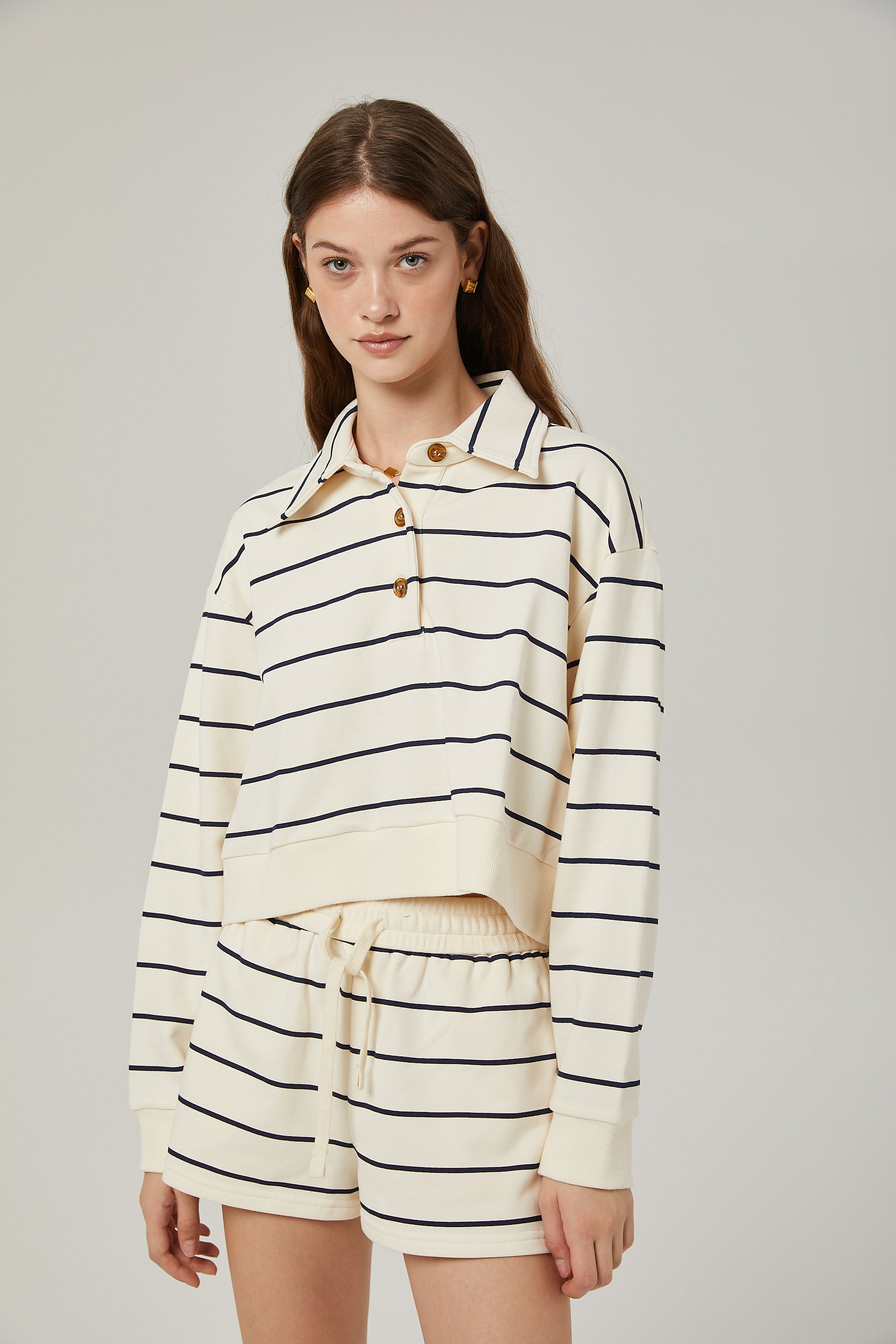 Marjolaine striped shirt & shorts matching set