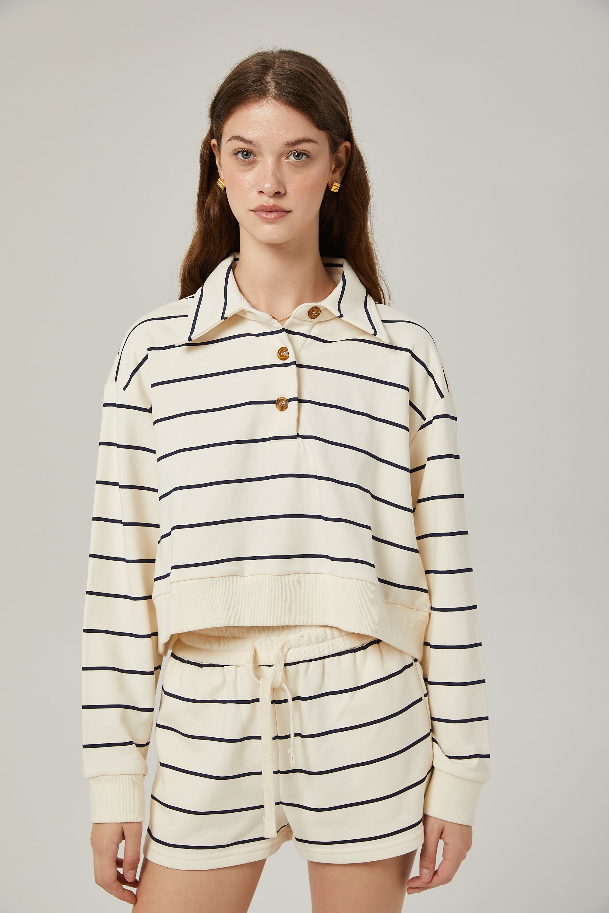 Marjolaine striped shirt & shorts matching set