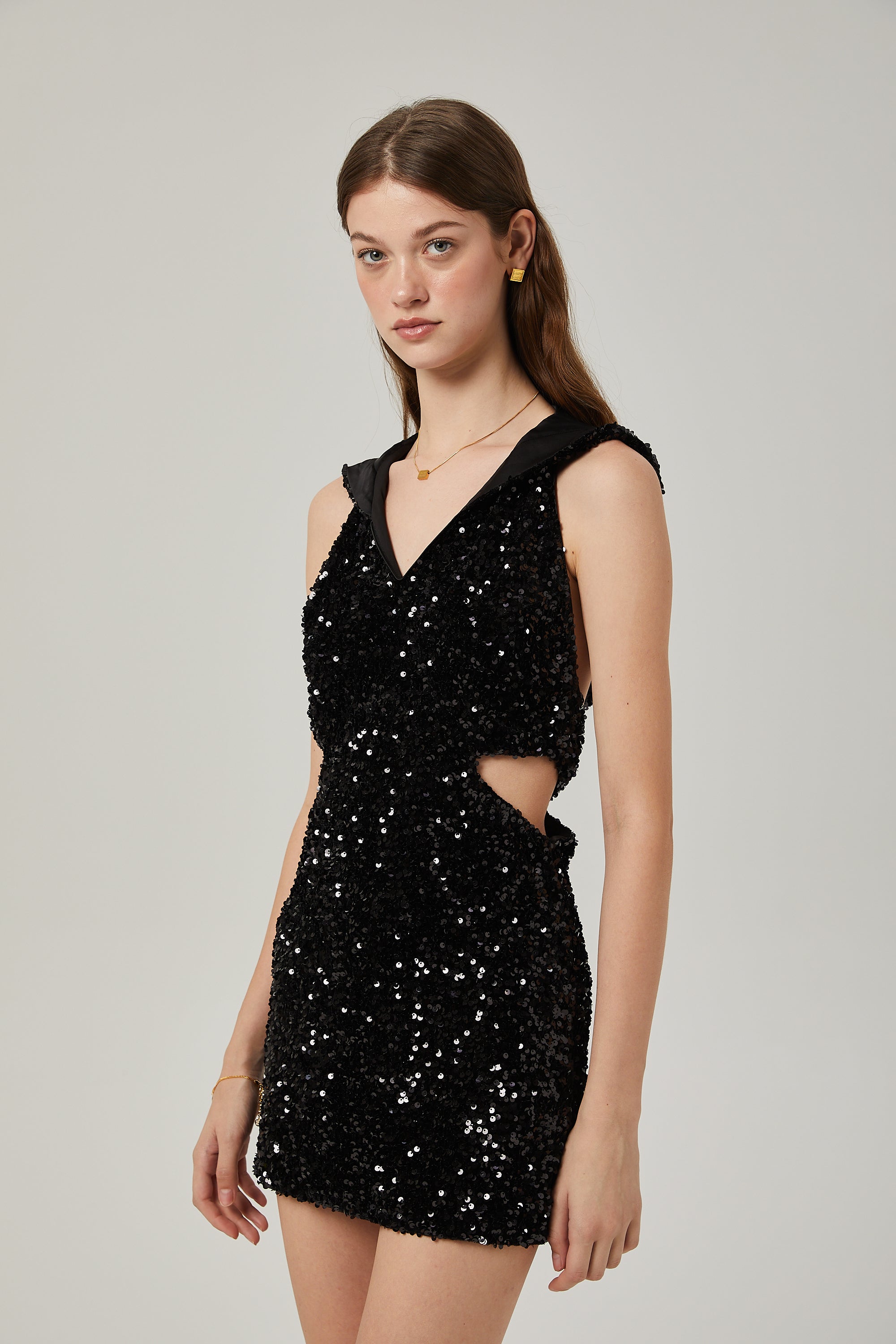 Kalena sequinned hooded mini dress