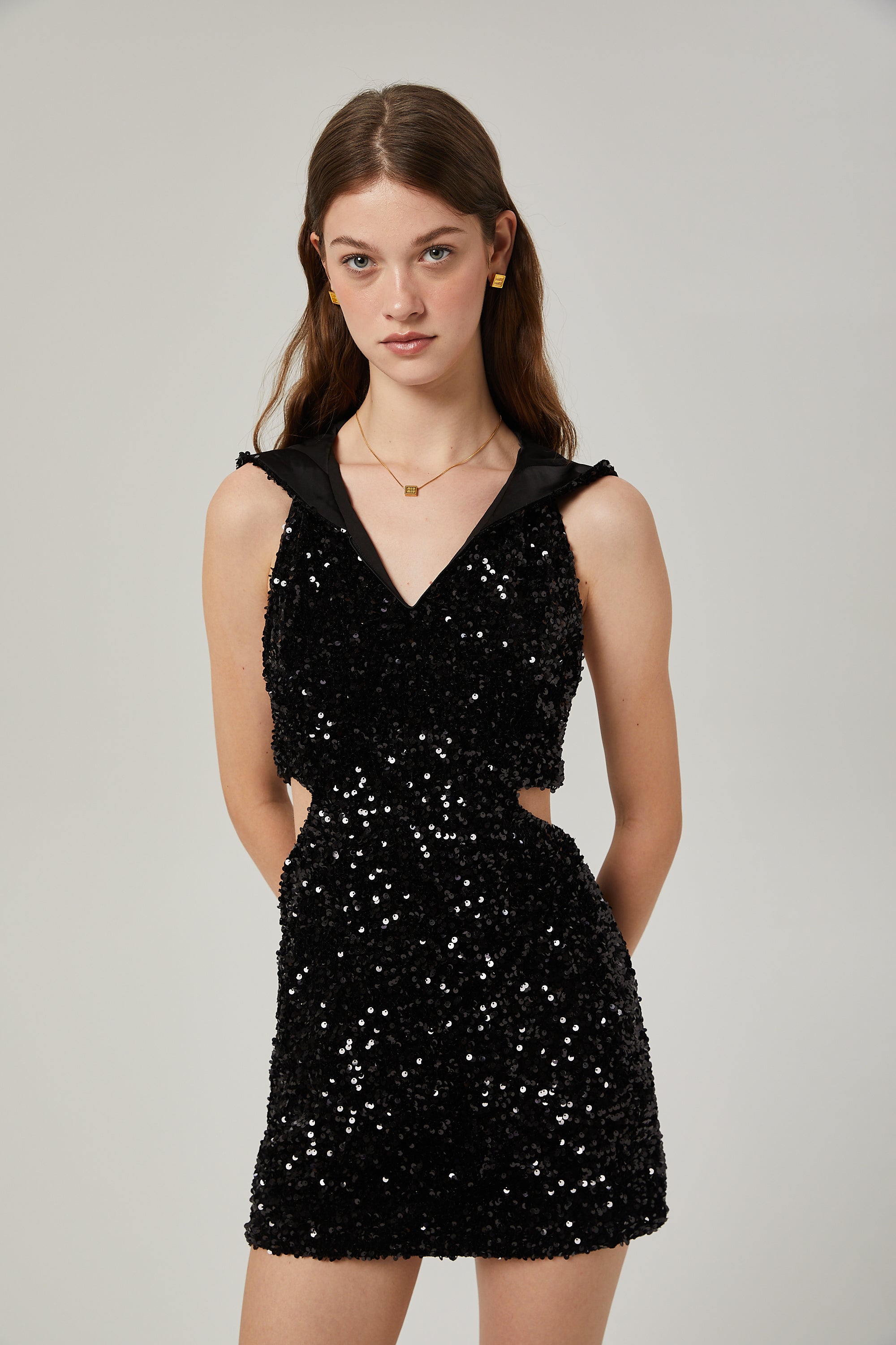 Kalena sequinned hooded mini dress